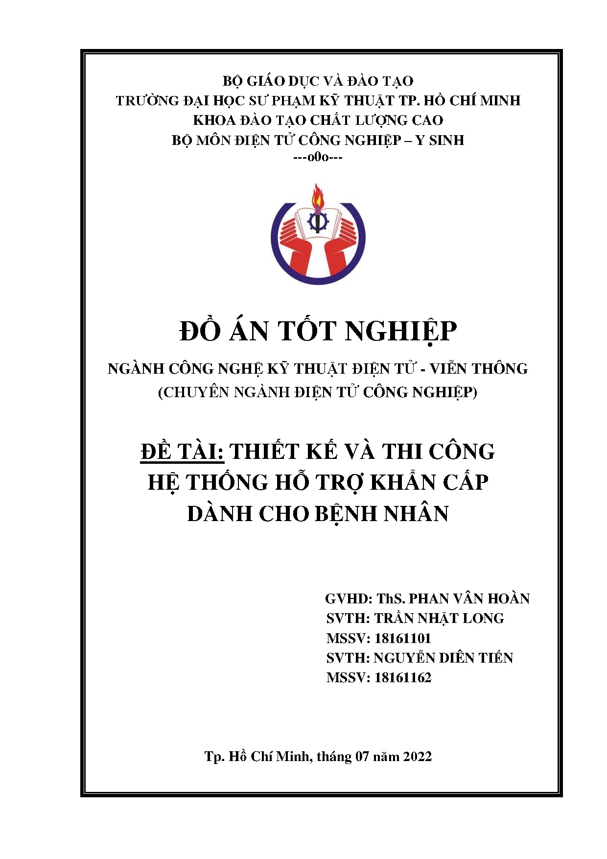 Đồ án tốt nghiệp - Thiết kế và thi công hệ thống hỗ trợ khẩn cấp dành cho bệnh nhân