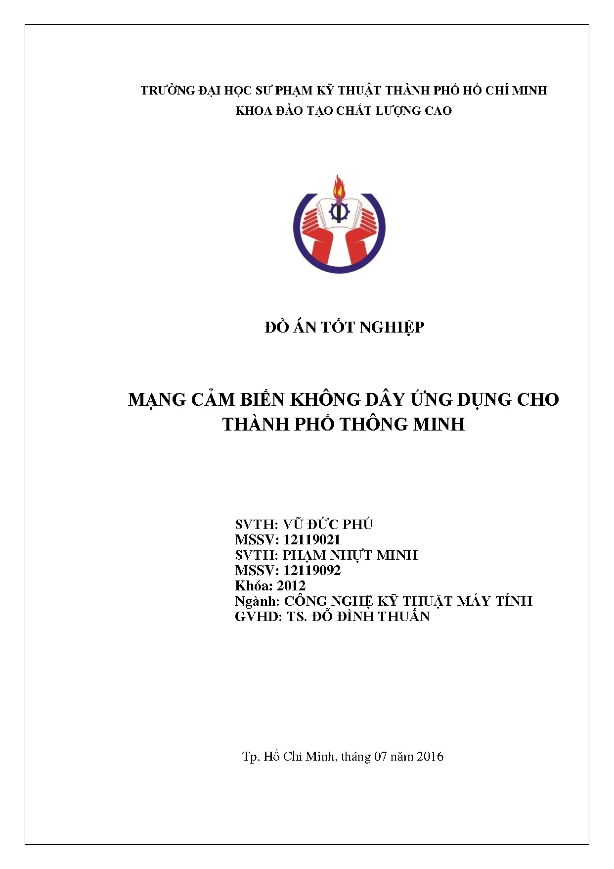 Đồ án tốt nghiệp - Mạng cảm biến không dây ứng dụng cho thành phố thông minh: