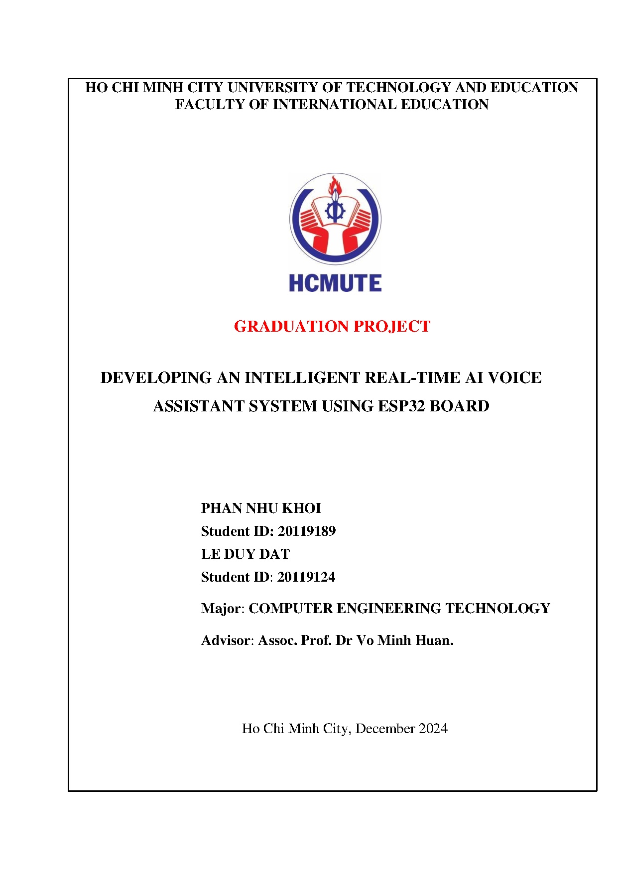 Đồ án tốt nghiệp - Developing an intelligent real-time AI voice assistant system using esp32 board