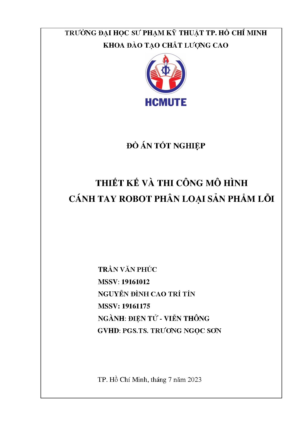 Đồ án tốt nghiệp - Thiết kế và thi công mô hình cánh tay robot phân loại sản phẩm lỗi