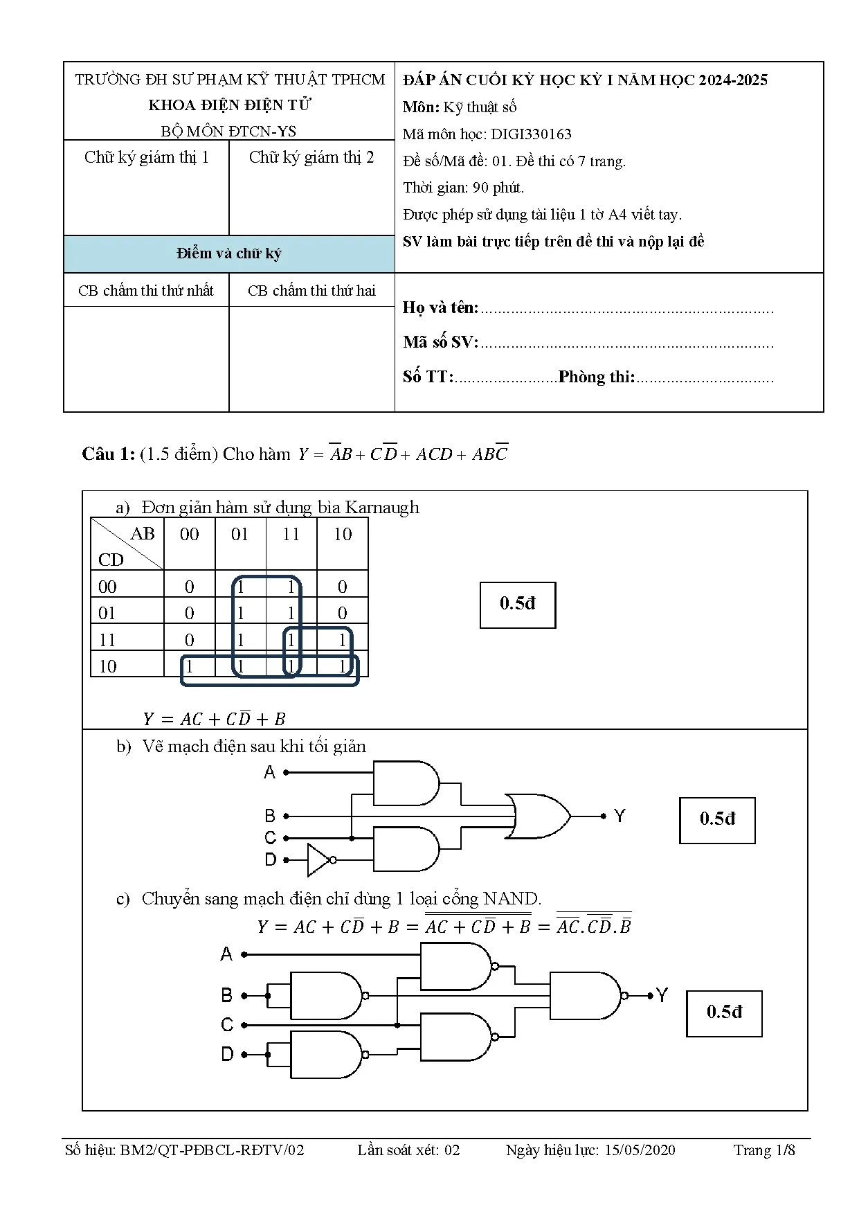 Đáp án KTS HK1 2024-2025 CLC (Đề 7)