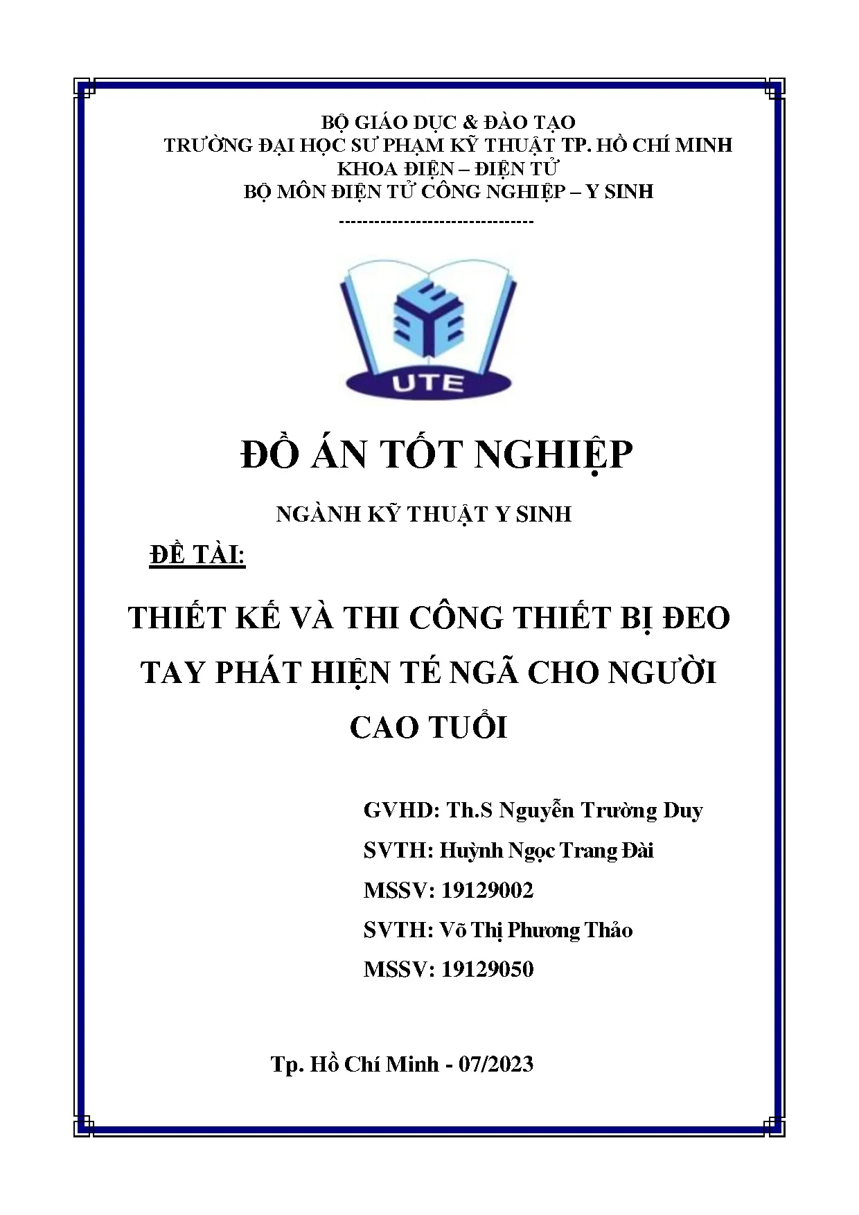 Đồ án tốt nghiệp - Thiết kế và thi công thiết bị đeo tay phát hiện té ngã cho người cao tuổi