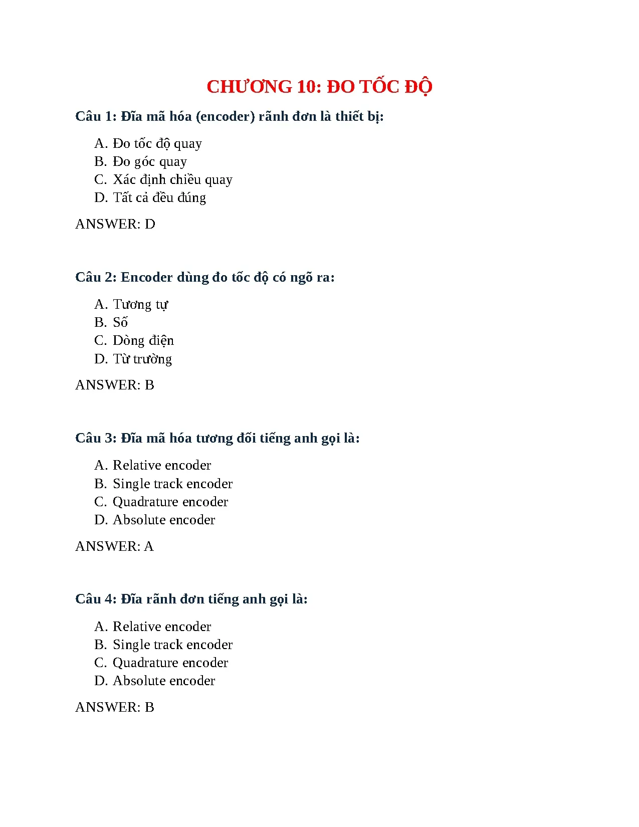 Trắc nghiệm chương 10 đo lường