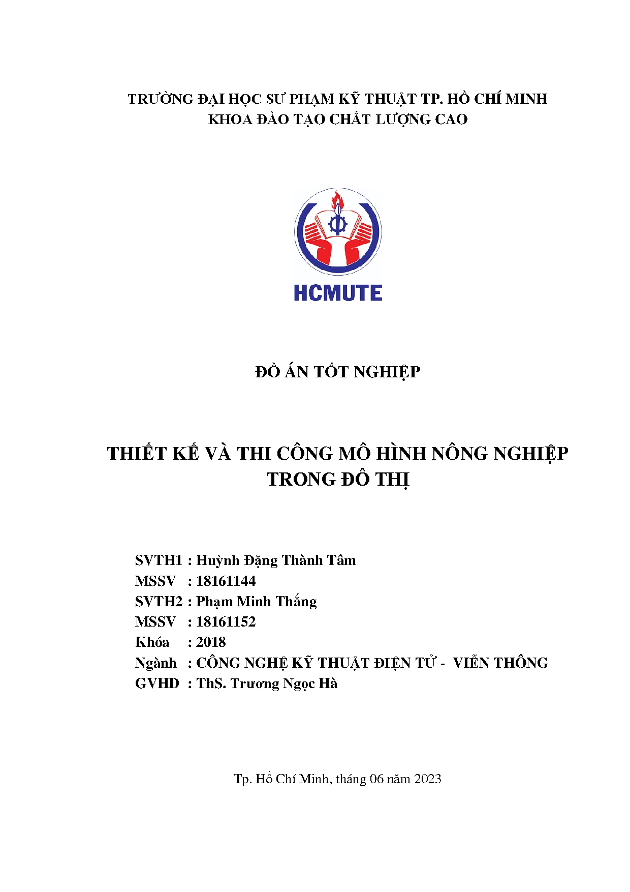 Đồ án tốt nghiệp - Thiết kế và thi công mô hình nông nghiệp trong đô thị
