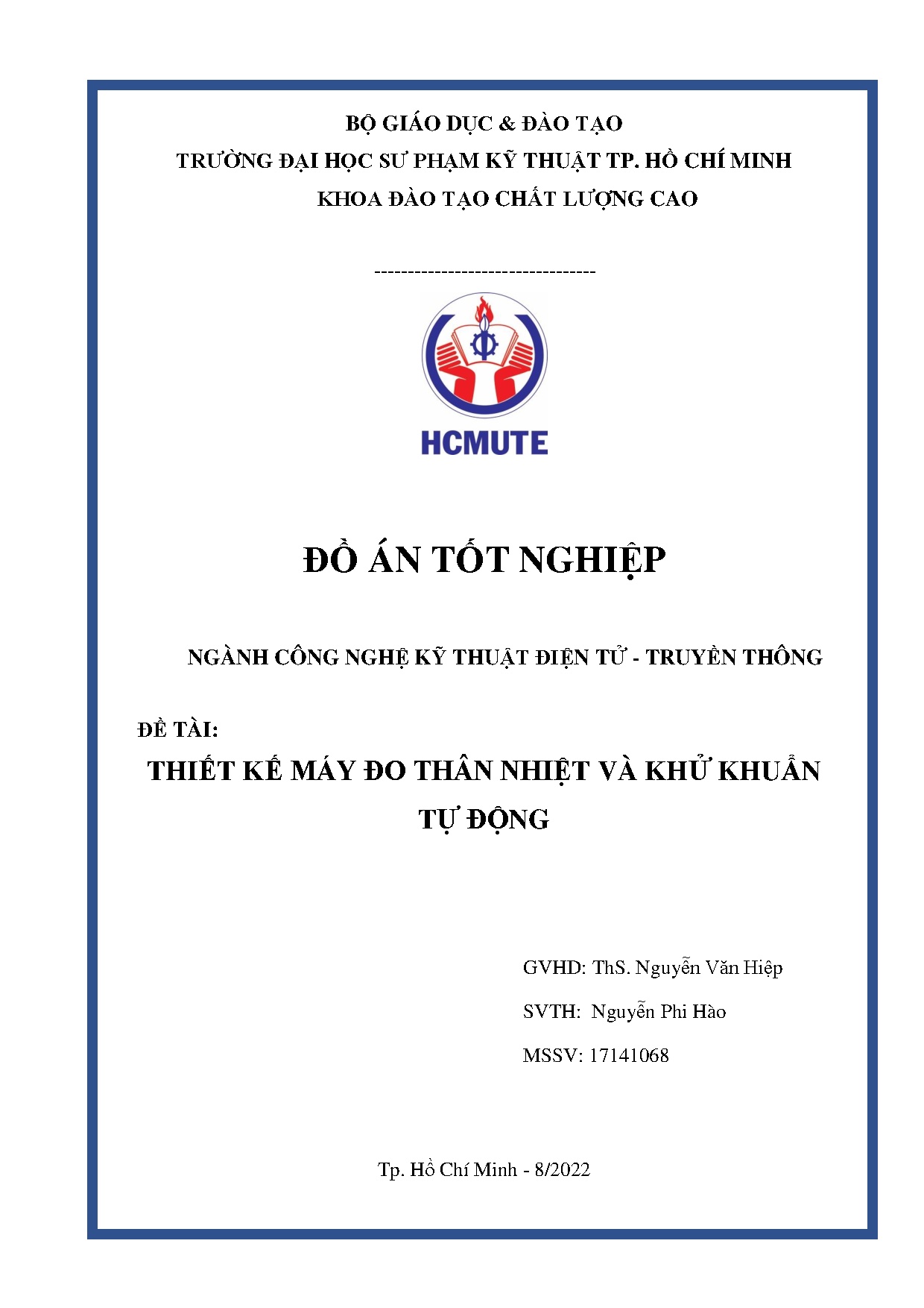 Đồ án tốt nghiệp - Thiết kế máy đo thân nhiệt và khử khuẩn tự động