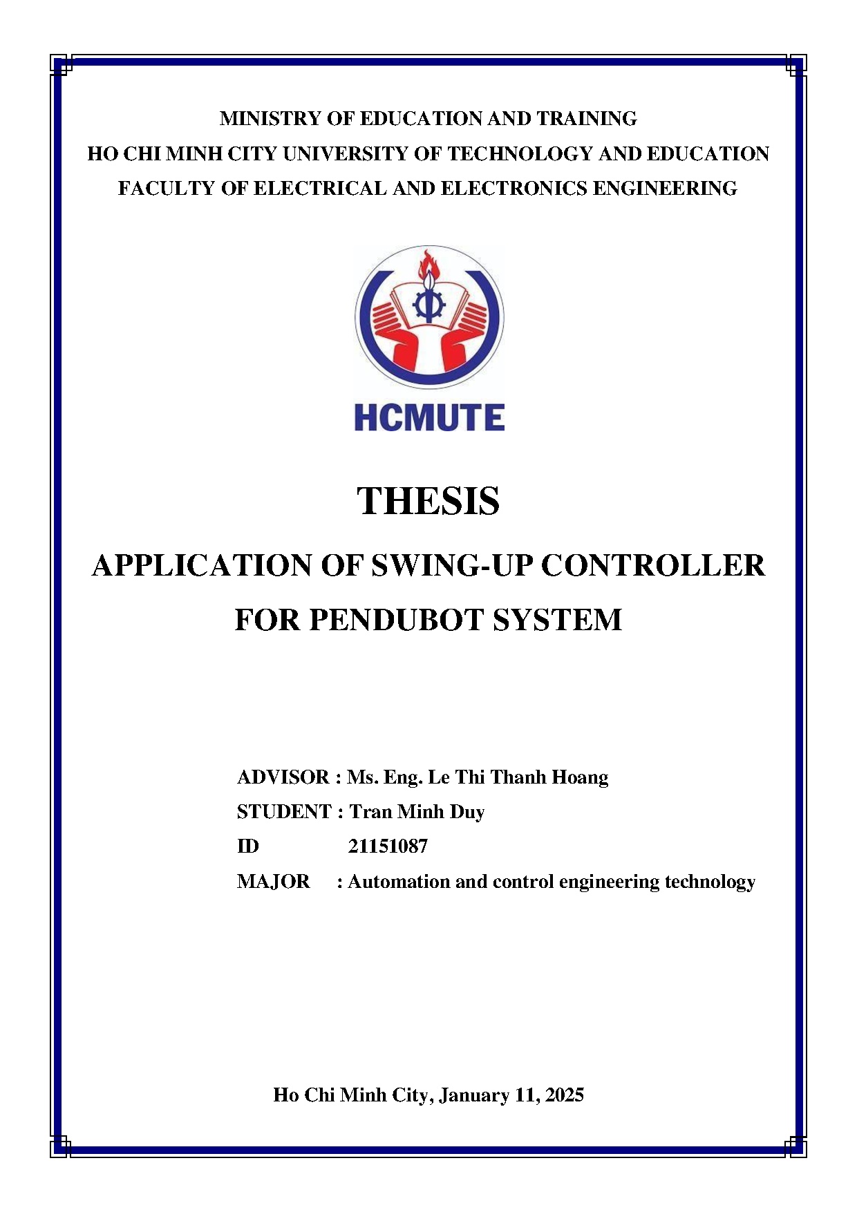 Đồ án tốt nghiệp - Application of swing-up controller for pendubot system