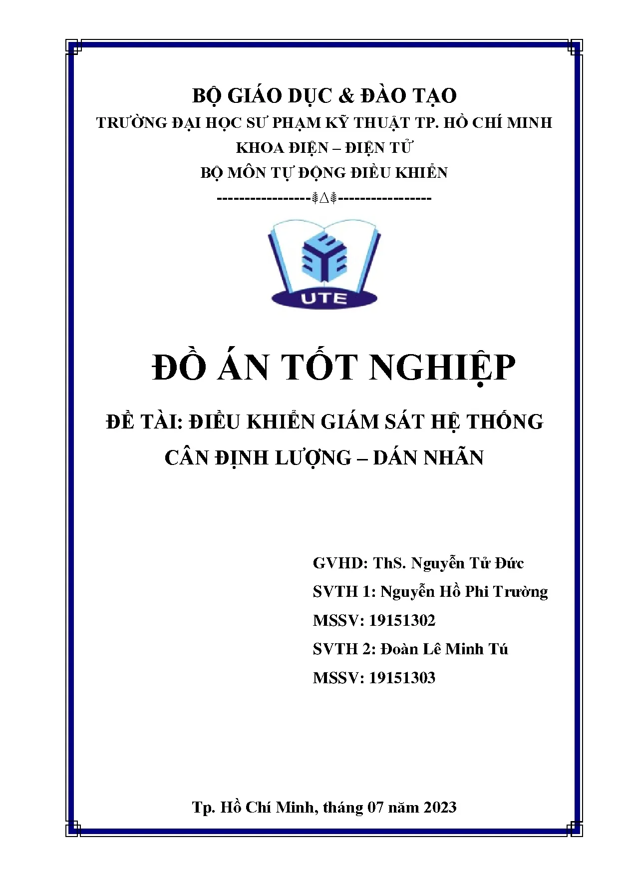 Đồ án tốt nghiệp - Điều khiển giám sát hệ thống cân định lượng - dán nhãn