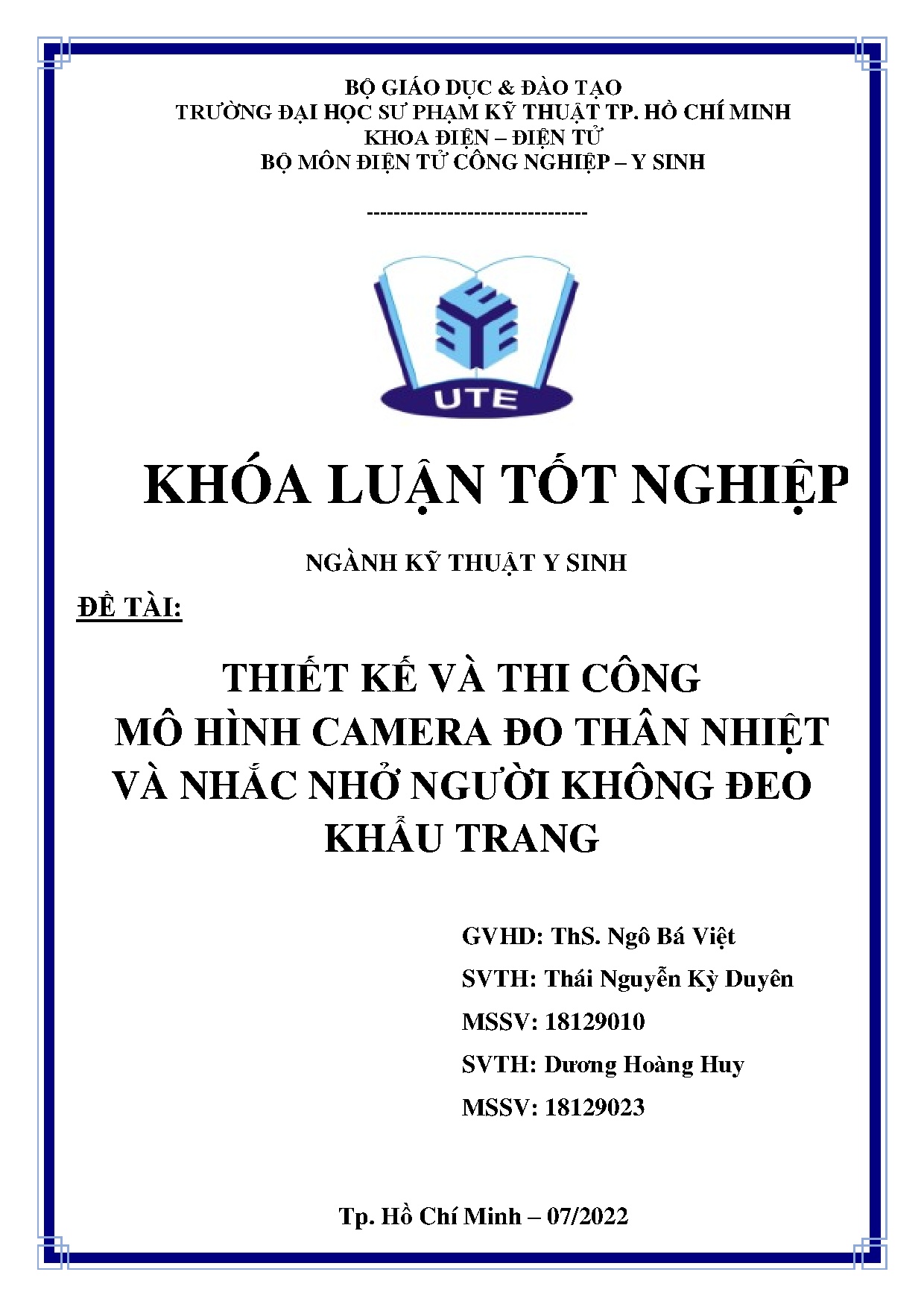 Đồ án tốt nghiệp - Thiết kế và thi công mô hình camera đo thân nhiệt và nhắc nhở người không đeo KT