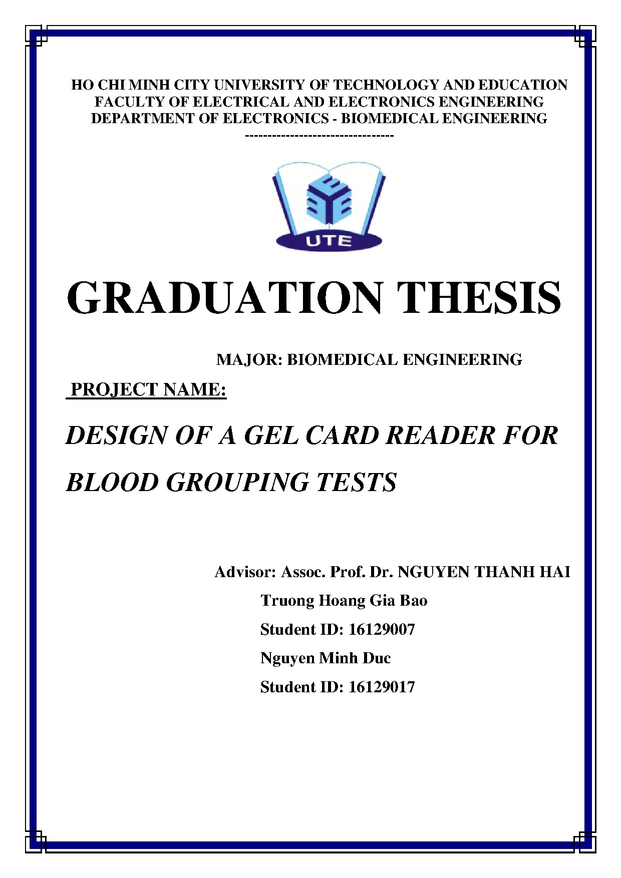 Đồ án tốt nghiệp - Design of a gel card reader for blood grouping tests
