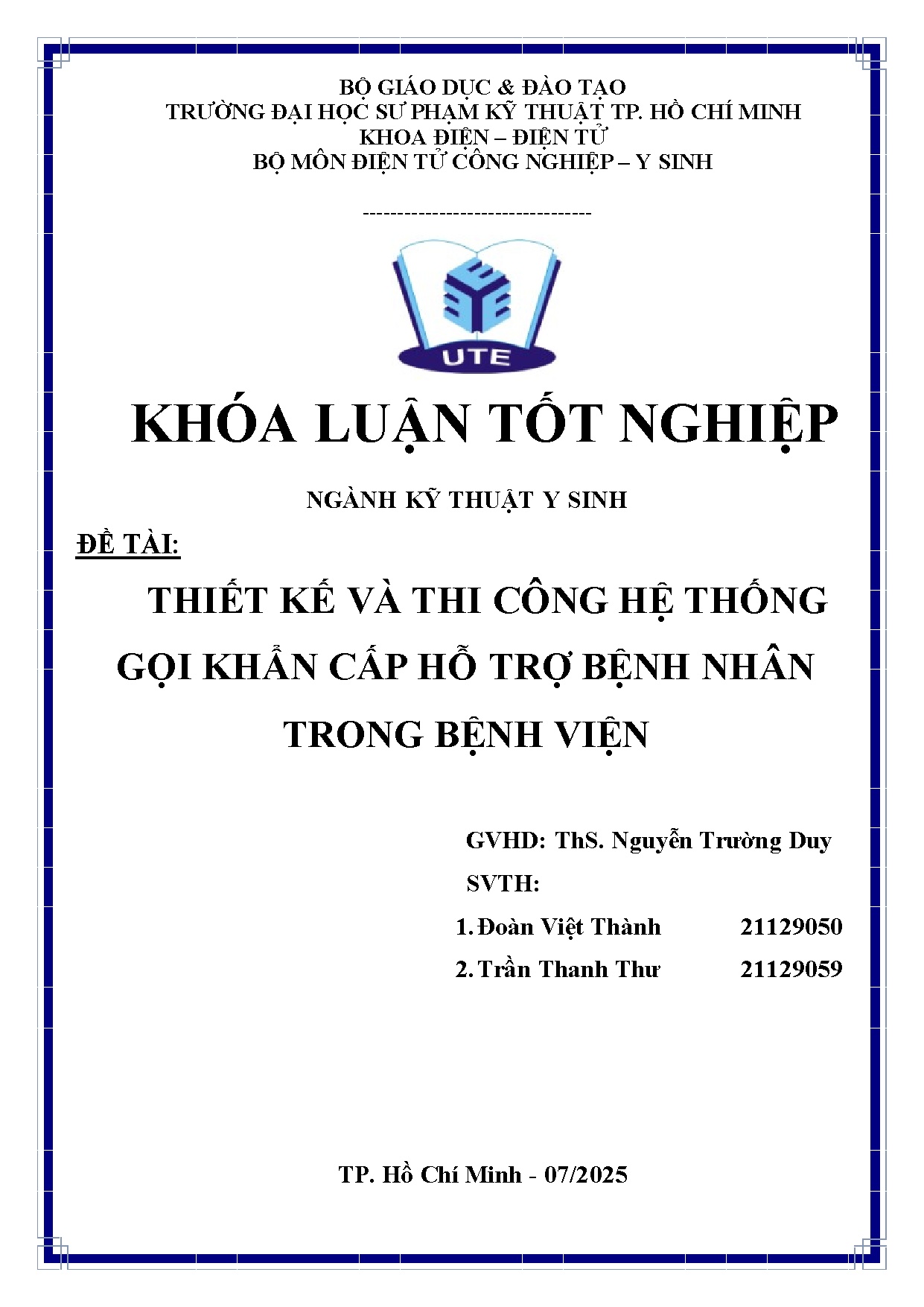 Đồ án tốt nghiệp - Thiết kế và thi công hệ thống gọi khẩn cấp hỗ trợ bệnh nhân trong bệnh viện