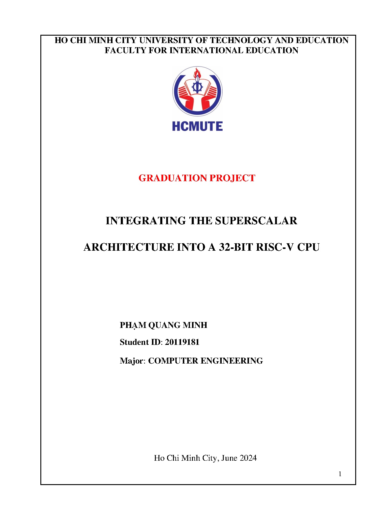 Đồ án tốt nghiệp - Integrating The Superscalar Architecture Into A 32-Bit Risc-V CPU