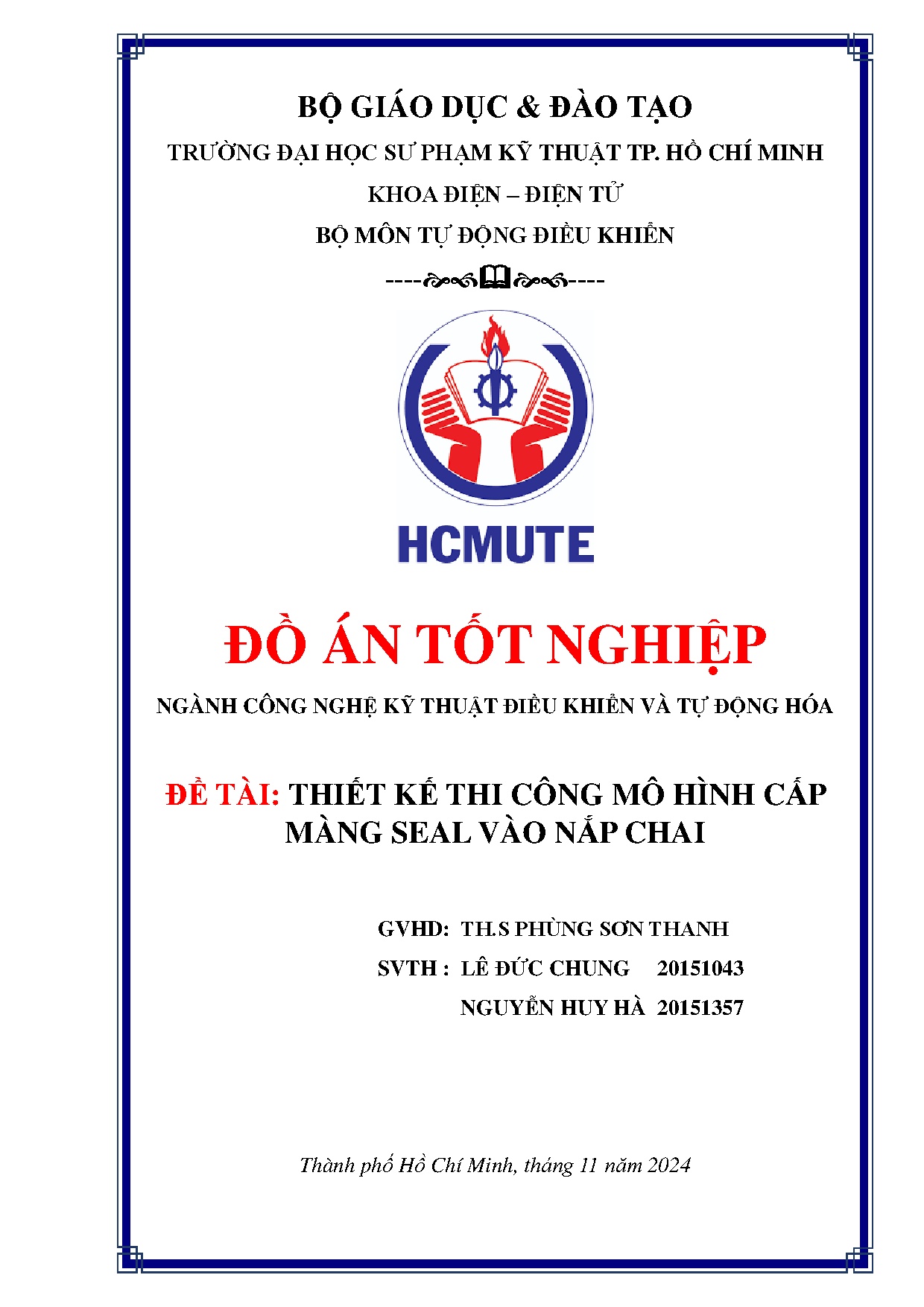 Đồ án tốt nghiệp - Thiết kế thi công mô hình cấp màng seal vào nắp chai