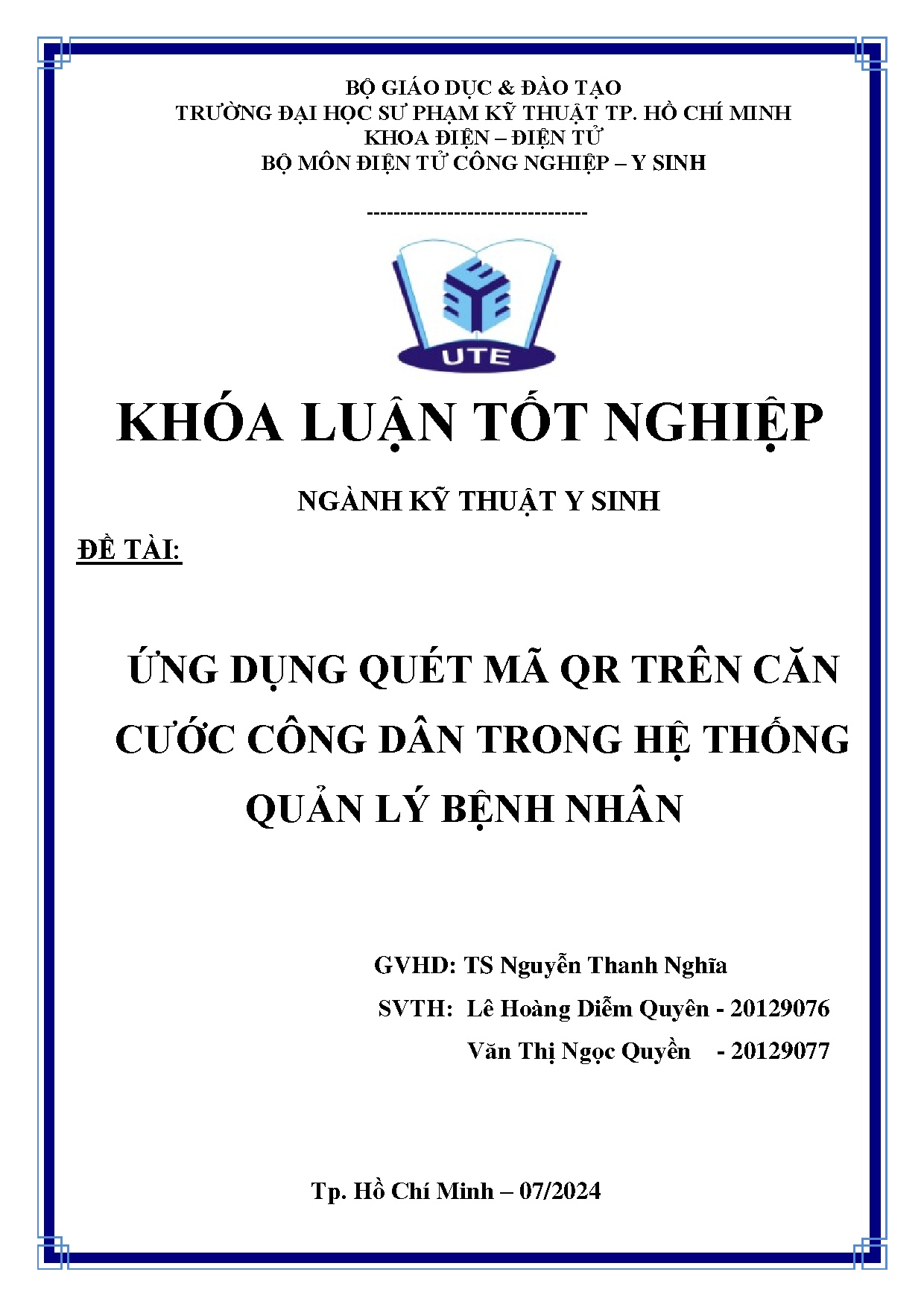 Đồ án tốt nghiệp - Ứng dụng quét mã QR trên căn cước công dân trong hệ thống quản lý bệnh nhân