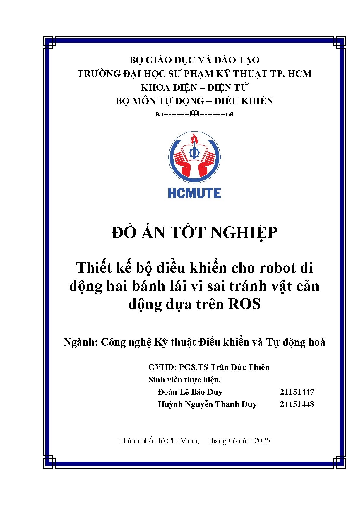 Đồ án tốt nghiệp - Thiết kế bộ điều khiển cho robot di động hai bánh lái vi sai tránh vật cản ĐDTR