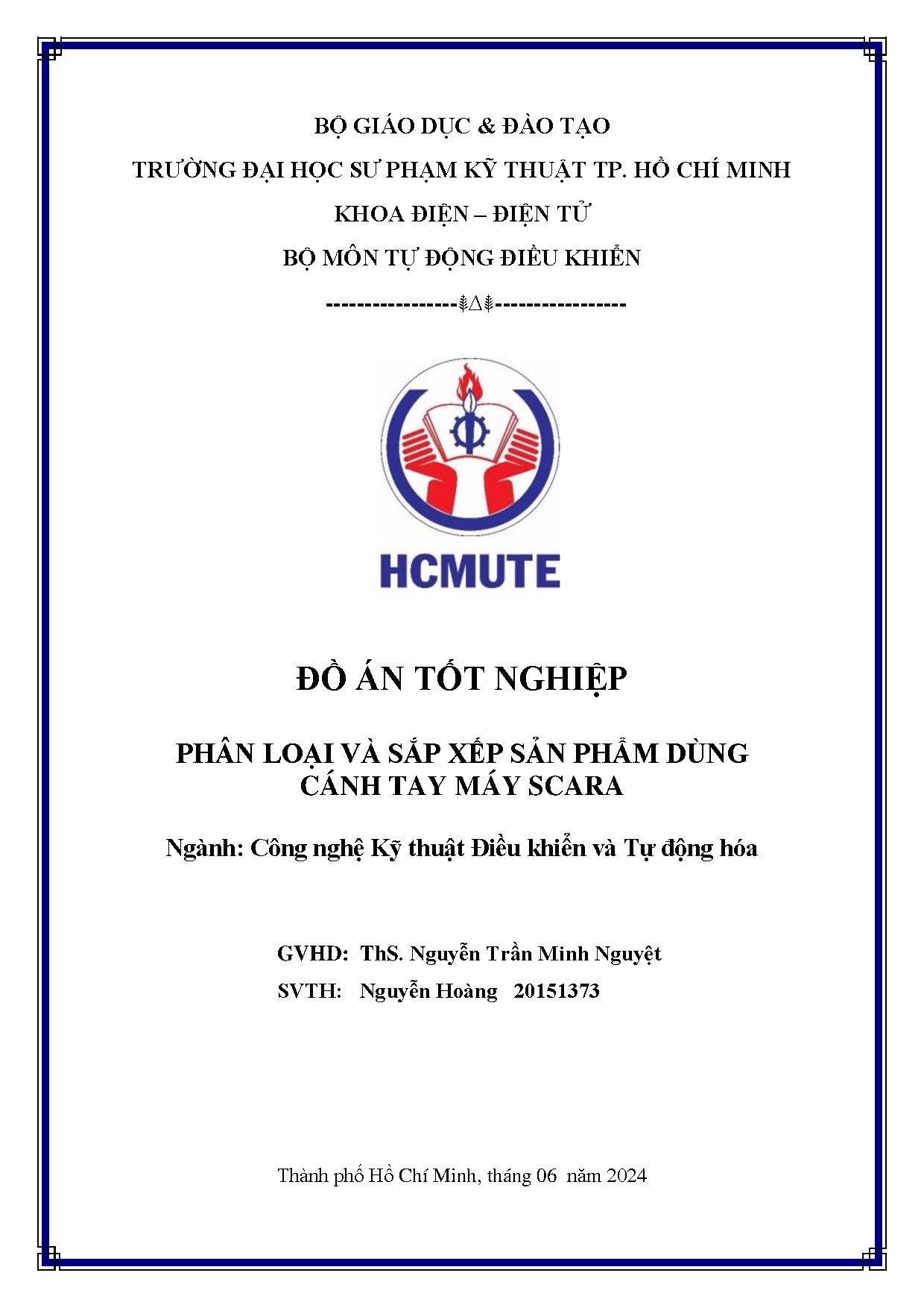 Đồ án tốt nghiệp - Phân loại và sắp xếp sản phẩm dùng cánh tay máy scara