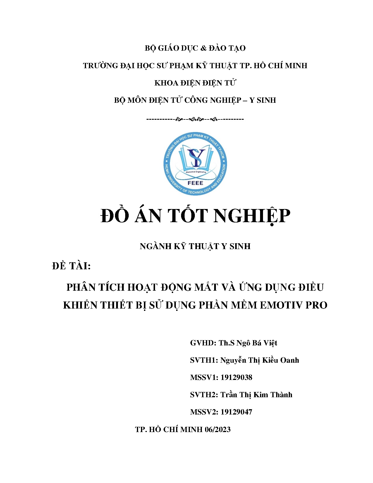 Đồ án tốt nghiệp - Phân tích hoạt động mắt và ứng dụng điều khiển thiết bị sử dụng phần mềm Emotiv P