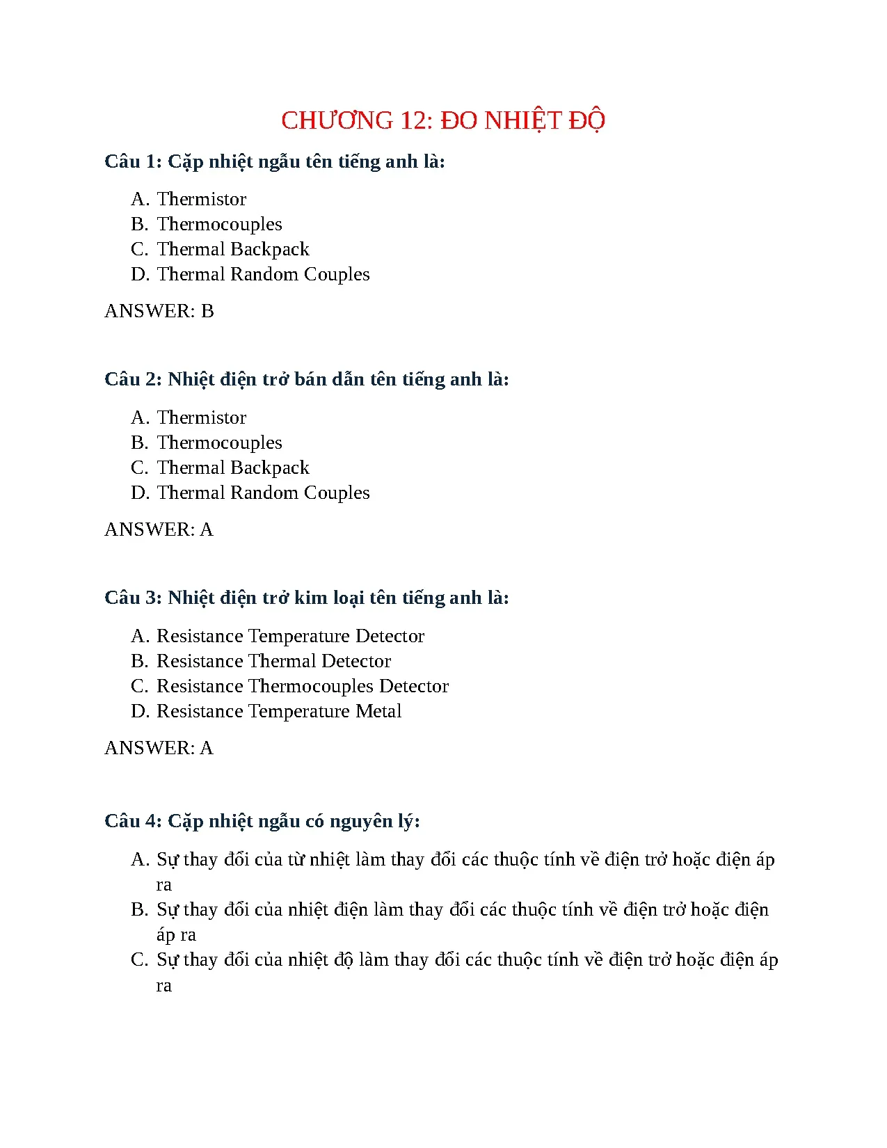 Trắc nghiệm chương 12 đo lường
