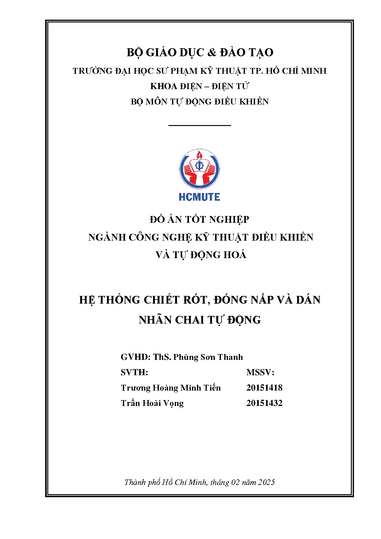 Đồ án tốt nghiệp - Hệ thống chiết rót, đóng nắp và dán nhãn chai tự động