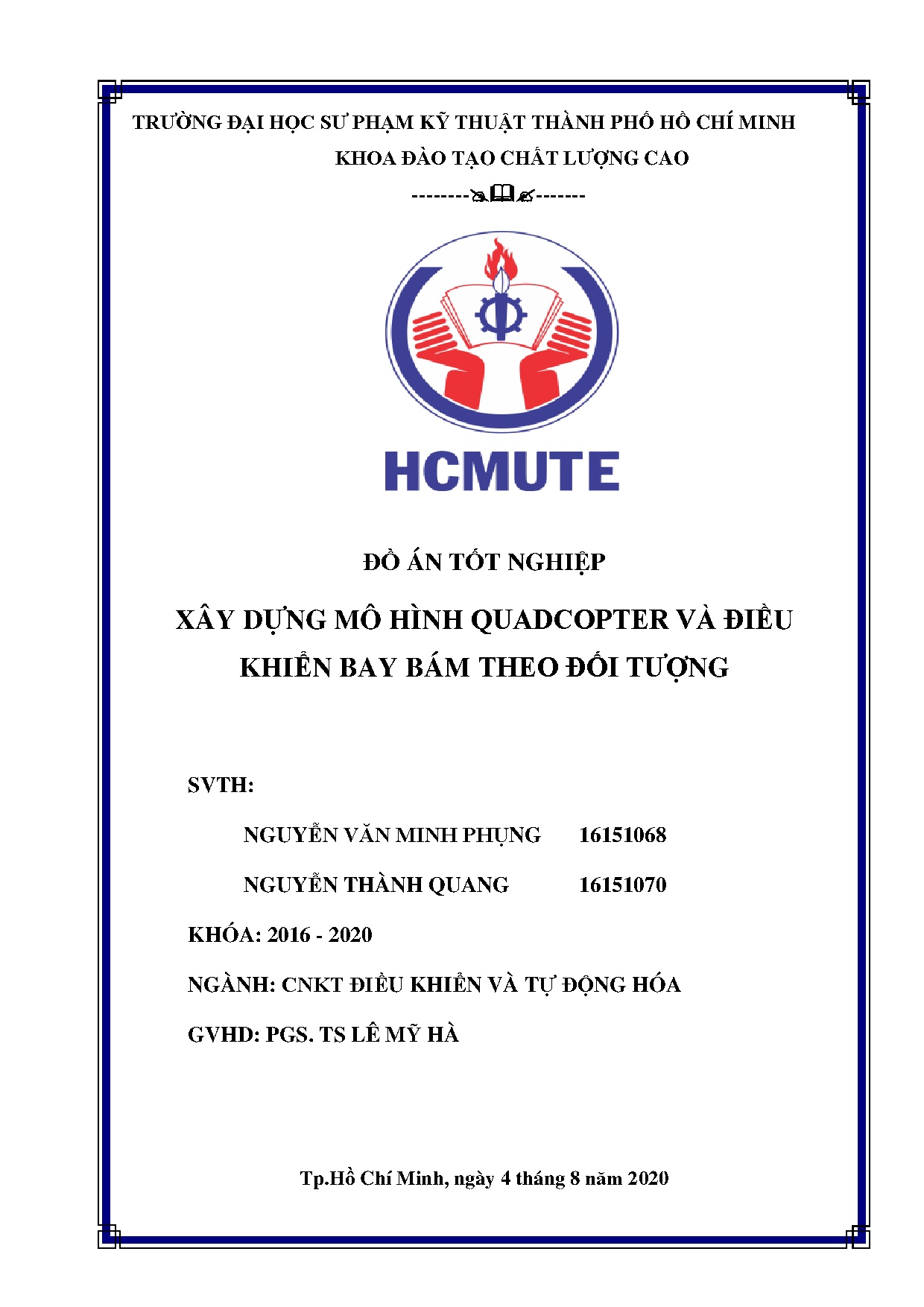 Đồ án tốt nghiệp - Xây dựng mô hình Quadcopter và điều khiển bay bám theo đối tượng