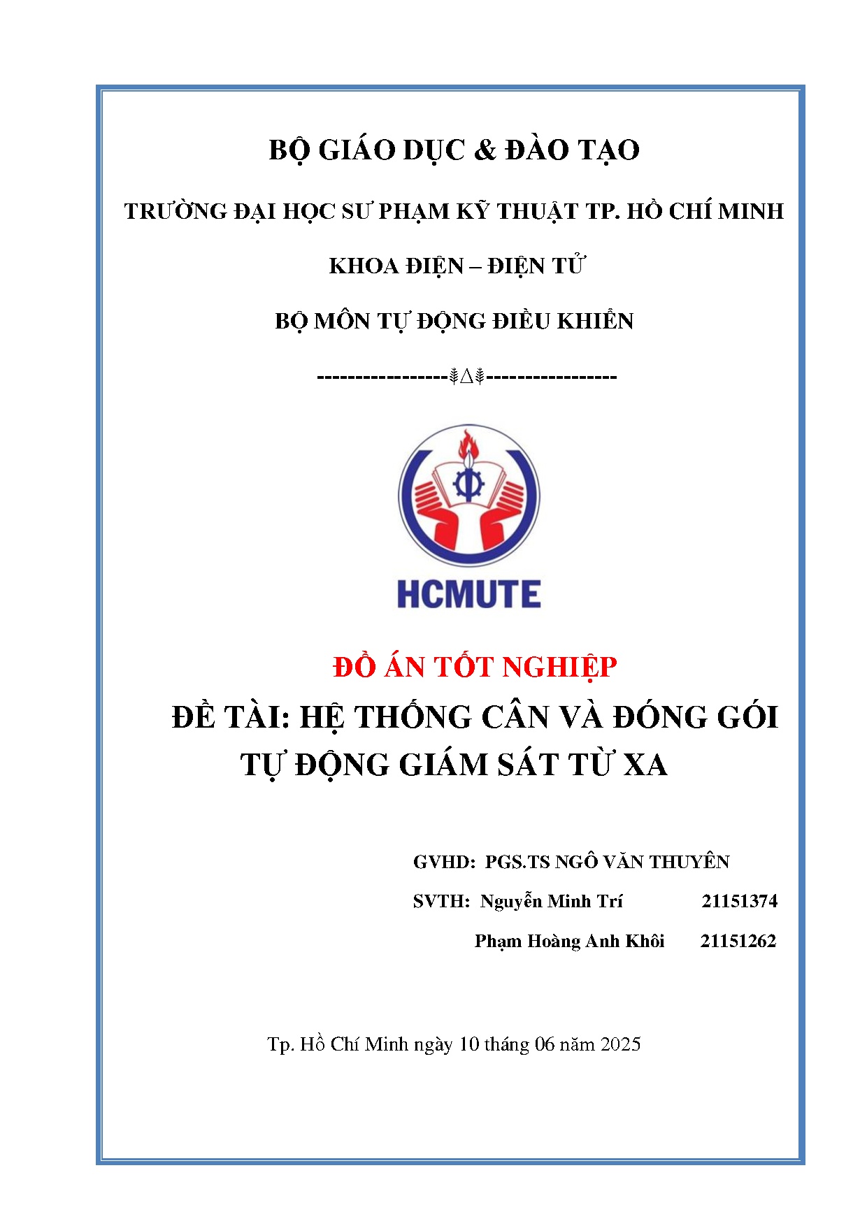 Đồ án tốt nghiệp - Hệ thống cân và đóng gói tự động giám sát từ xa