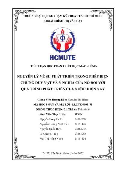 TIỂU LUẬN KẾT THÚC HỌC PHẦN TRIẾT HỌC MÁC - LÊNIN