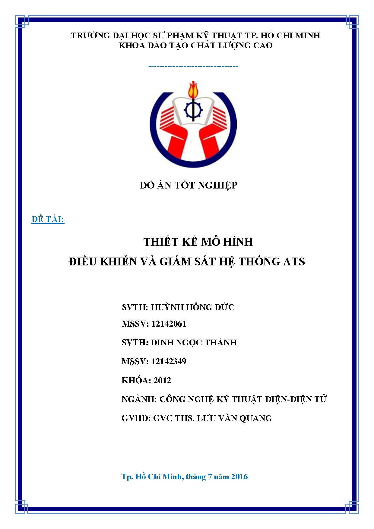 Đồ án tốt nghiệp - Thiết kế mô hình điều khiển và giám sát hệ thống ATS