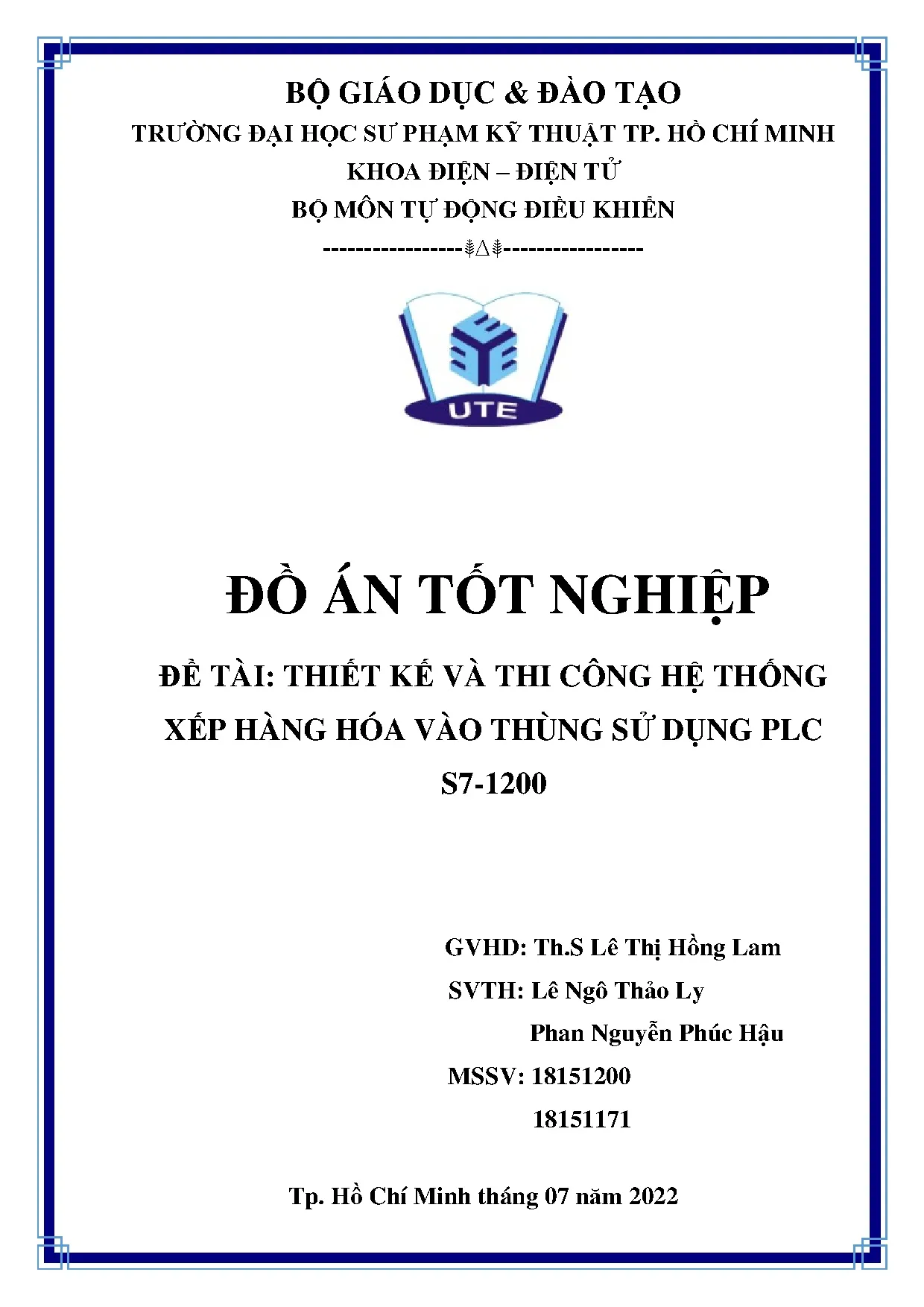Đồ án tốt nghiệp - Thiết kế và thi công hệ thống xếp hàng hóa vào thùng sử dụng PLC S7-1200
