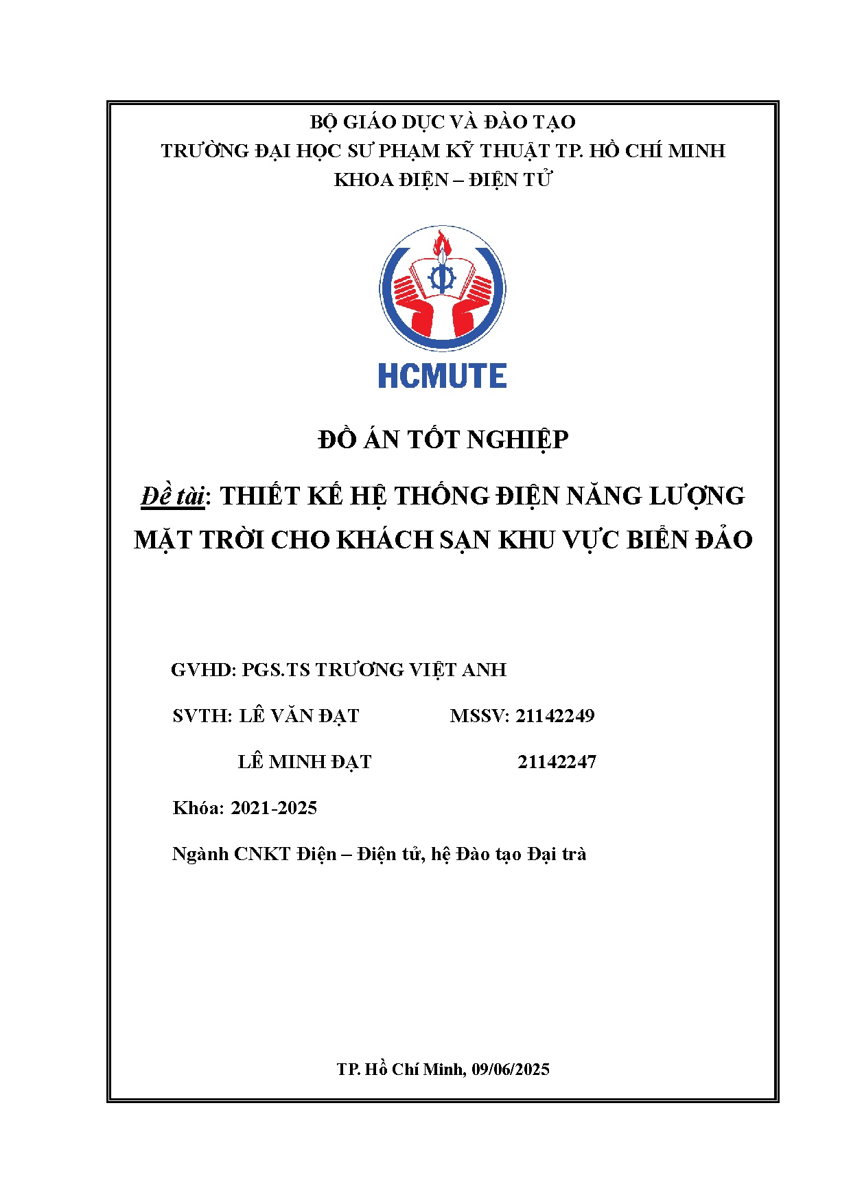 Đồ án tốt nghiệp - Thiết kế hệ thống điện năng lượng mặt trời cho khách sạn khu vực biển đảo