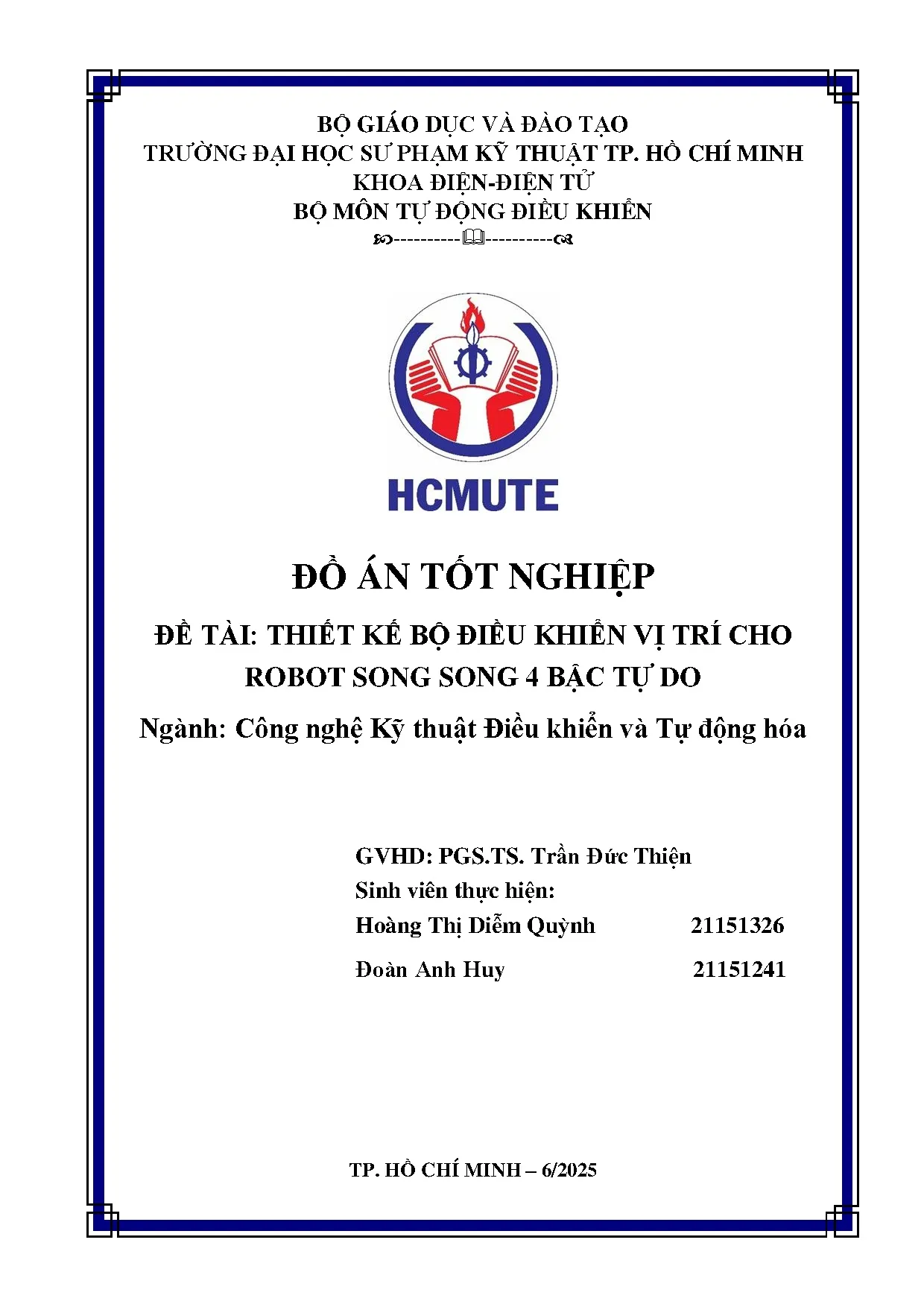 Đồ án tốt nghiệp - Thiết kế bộ điều khiển vị trí cho robot song song 4 bậc tự do