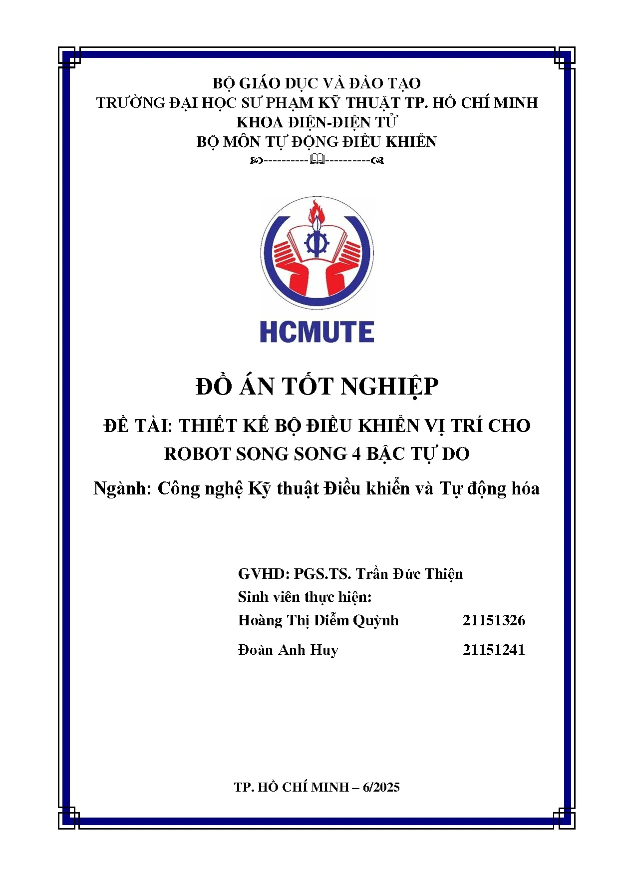 Đồ án tốt nghiệp - Thiết kế bộ điều khiển vị trí cho robot song song 4 bậc tự do - Trang 2