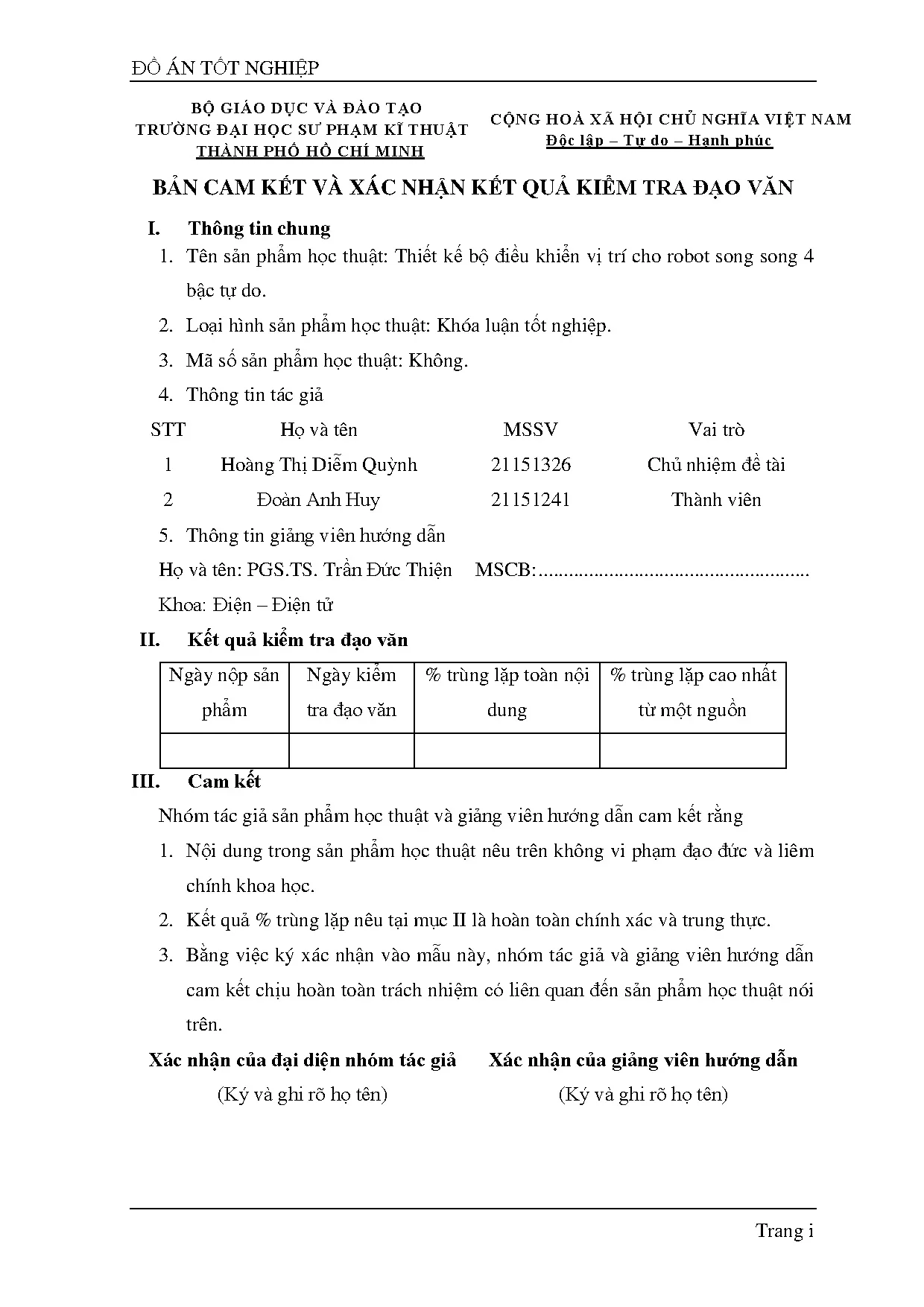 Đồ án tốt nghiệp - Thiết kế bộ điều khiển vị trí cho robot song song 4 bậc tự do - Trang 3