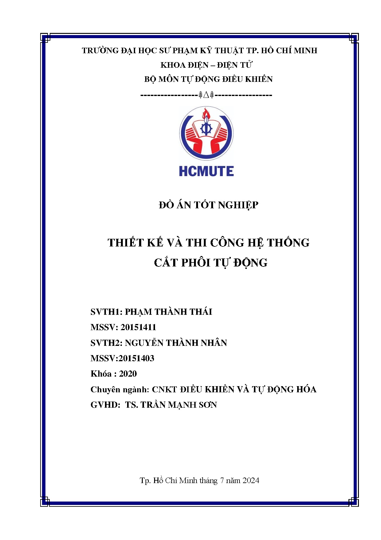 Đồ án tốt nghiệp - Thiết kế và thi công hệ thống cắt phôi tự động