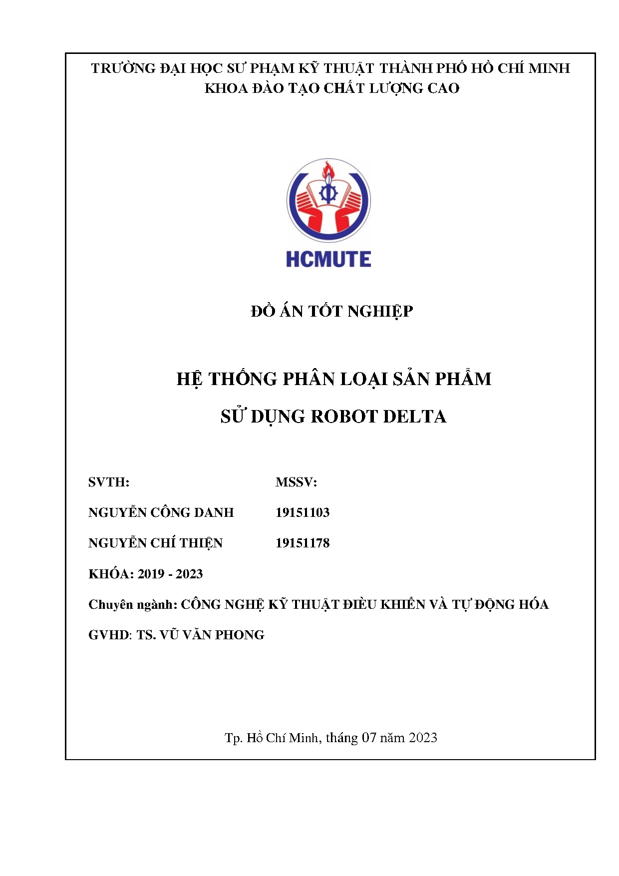 Đồ án tốt nghiệp - Hệ thống phân loại sản phẩm sử dụng robot delta