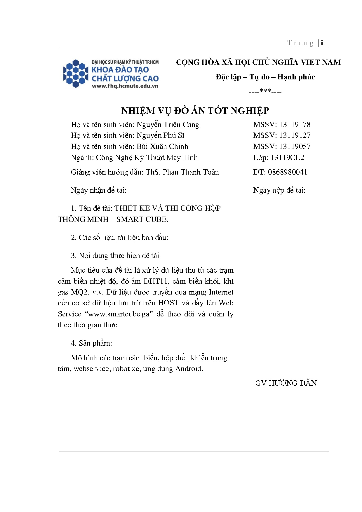 Đồ án tốt nghiệp - Thiết kế thi và thi công hộp thông minh - Smart Cube