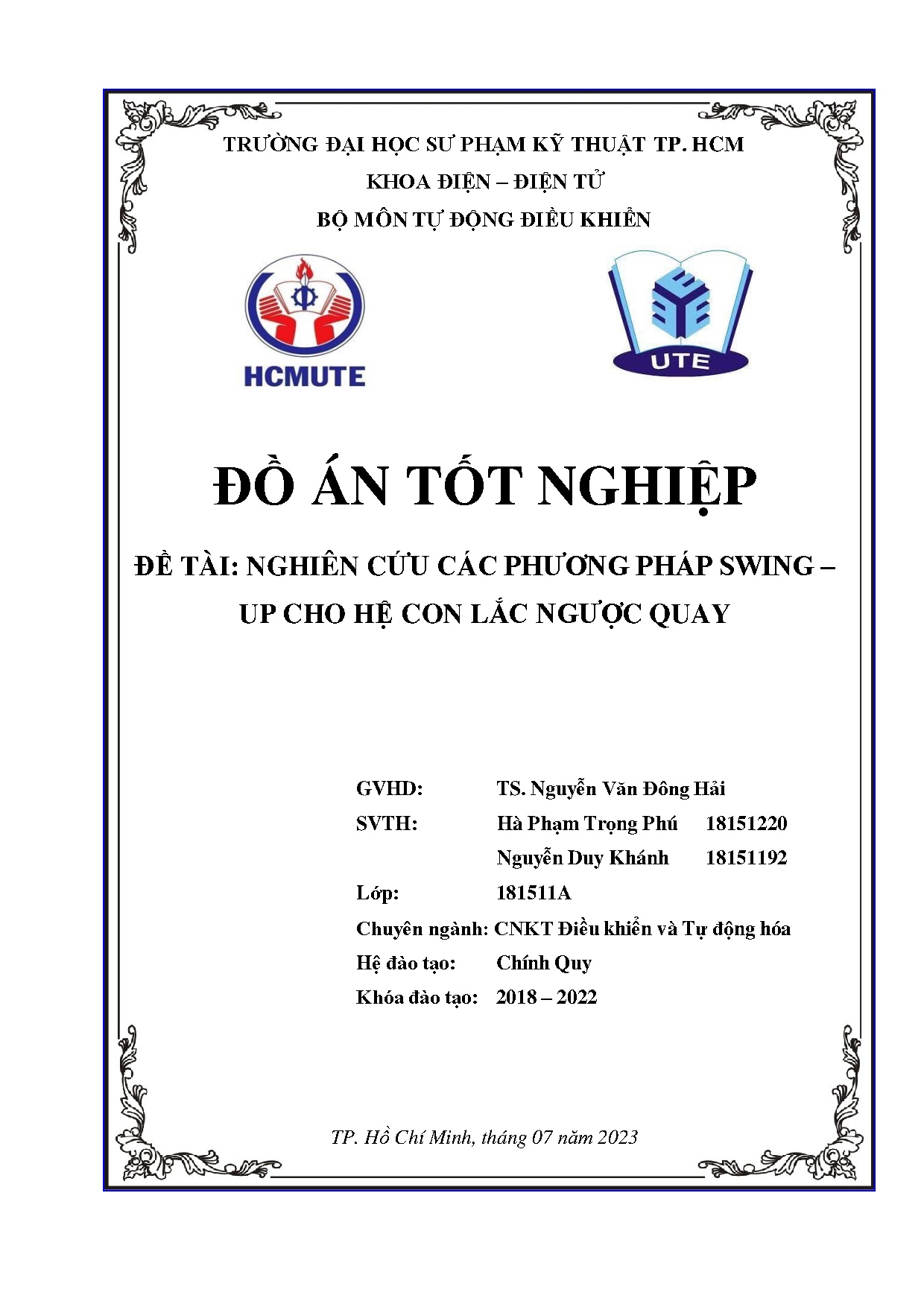 Đồ án tốt nghiệp - Nghiên cứu các phương pháp Swing-Up cho hệ con lắc ngược quay