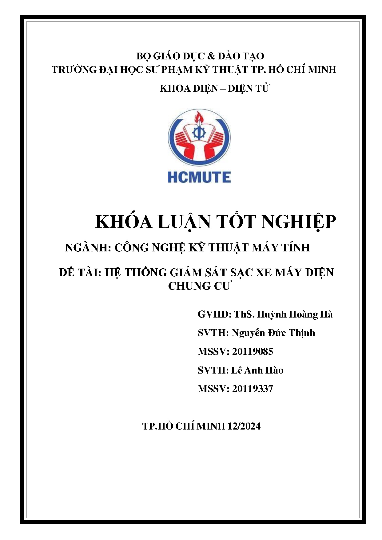 Đồ án tốt nghiệp - Hệ thống giám sát sạc xe máy điện chung cư