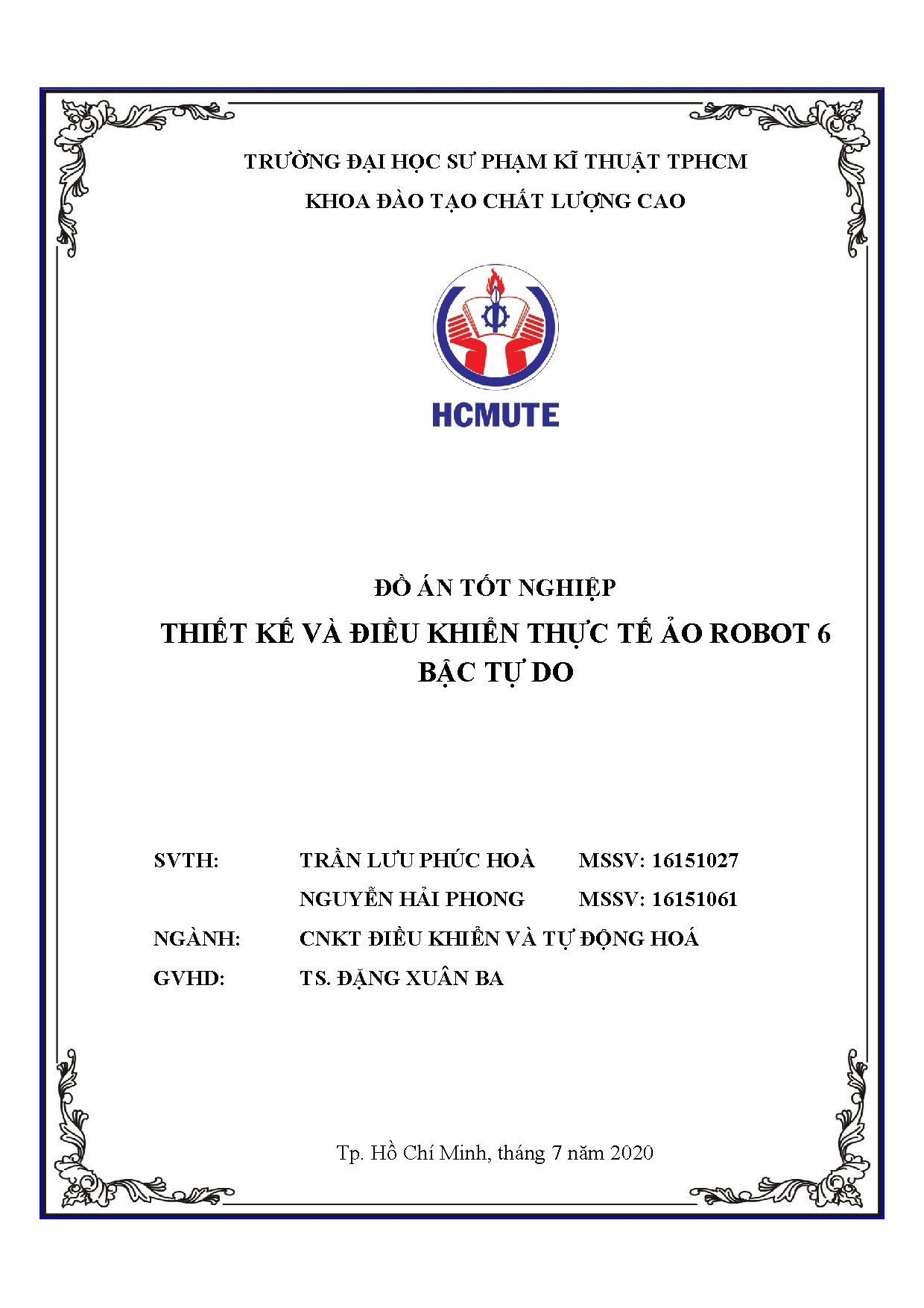 Đồ án tốt nghiệp - Thiết kế và điều khiển thực tế ảo Robot 6 bậc tự do