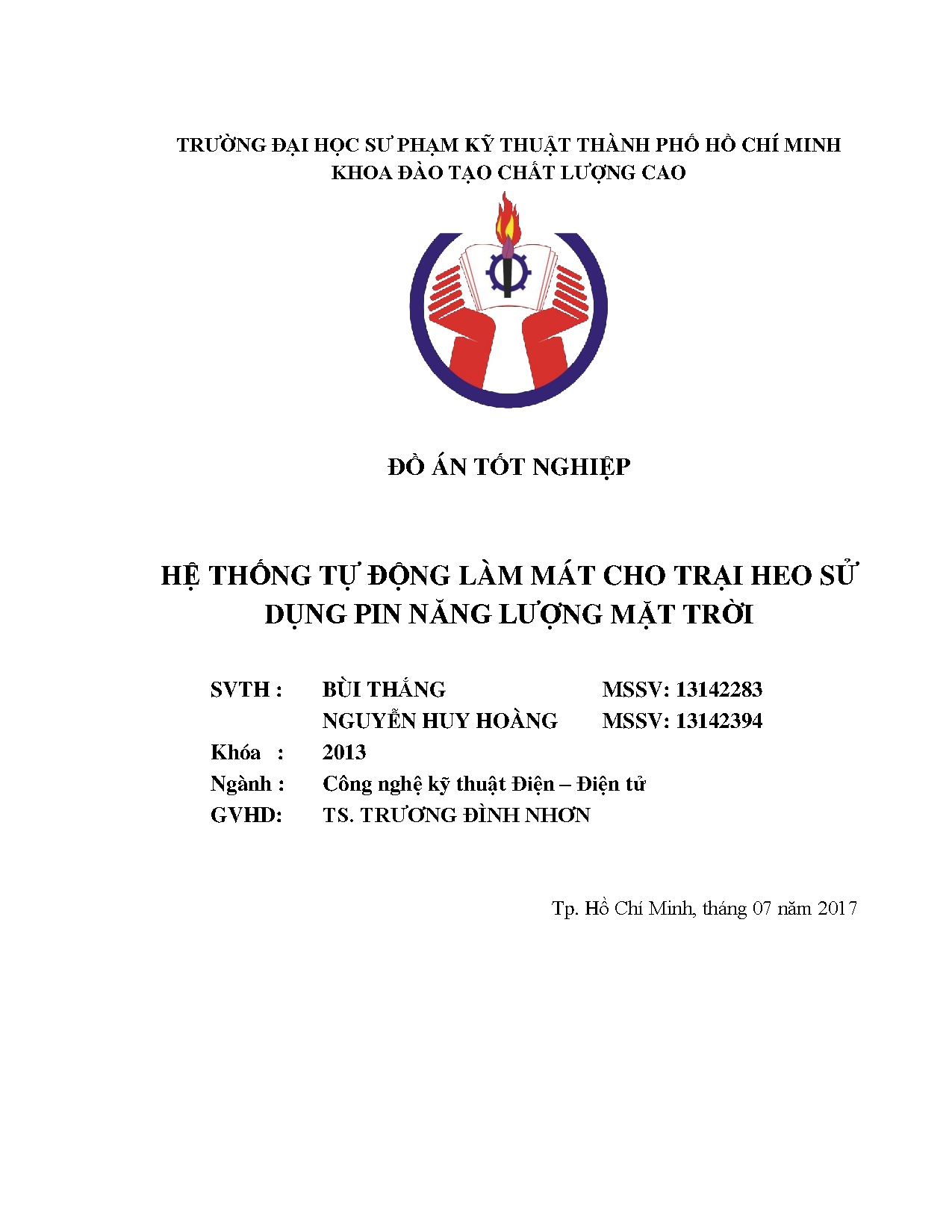 Đồ án tốt nghiệp - Hệ thống tự động làm mát cho trại heo sử dụng pin năng lượng mặt trời