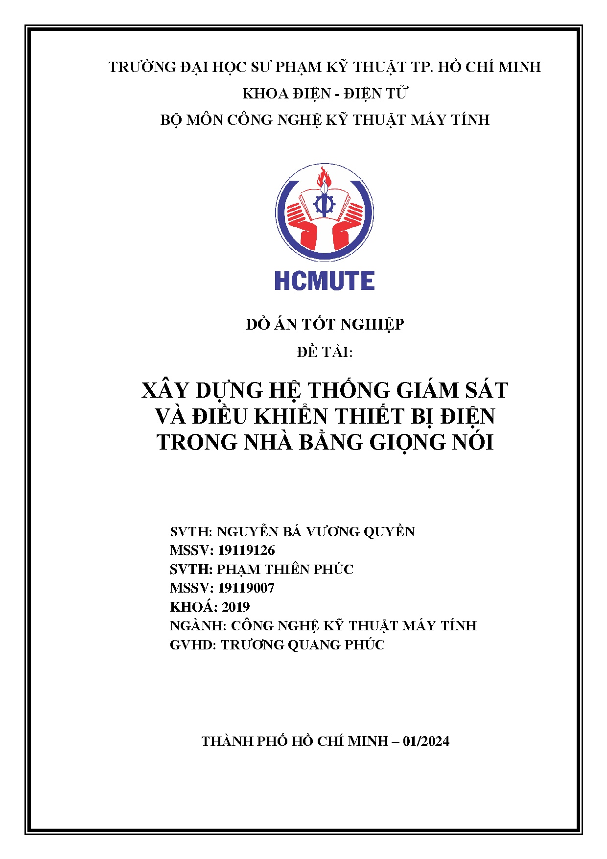 Đồ án tốt nghiệp - Xây dựng hệ thống giám sát và điều khiển thiết bị điện trong nhà bằng giọng nói