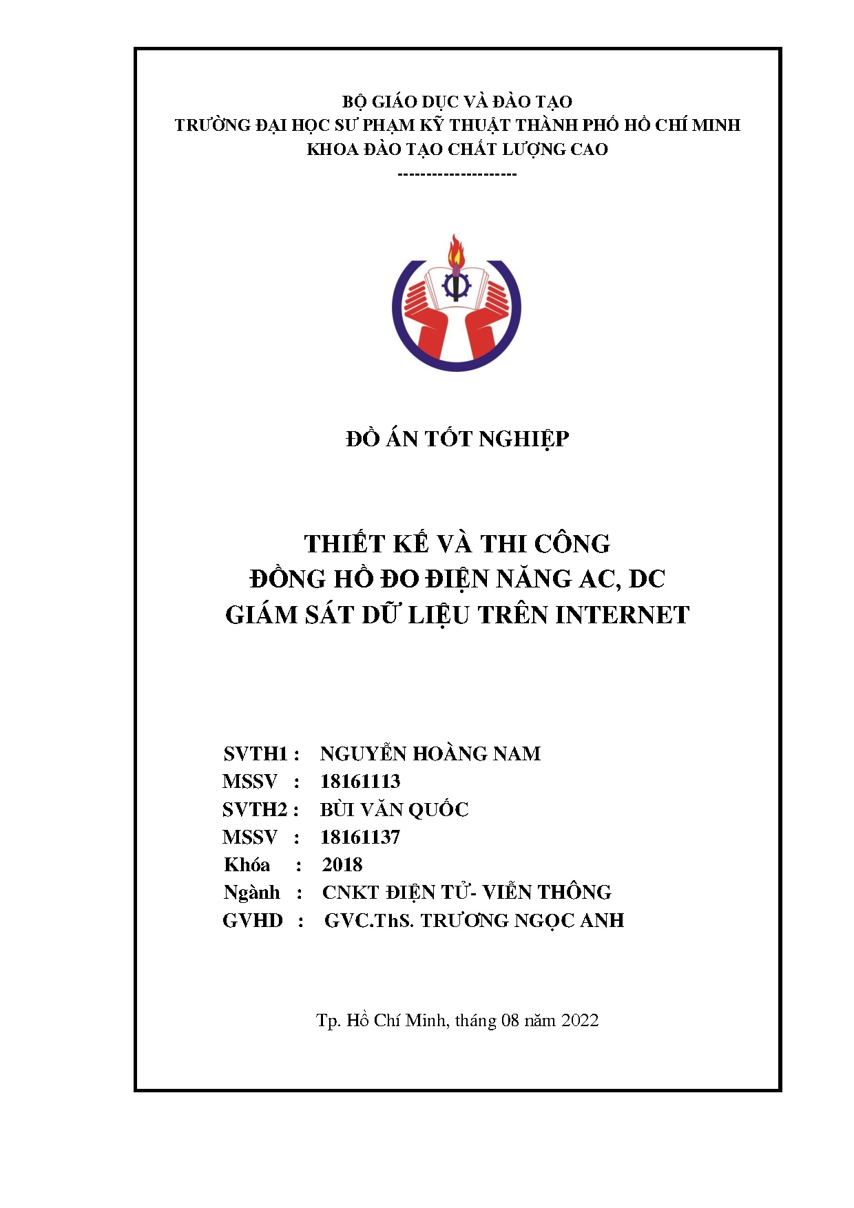 Đồ án tốt nghiệp - Thiết kế và thi công đồng hồ đo điện năng AC, DC giám sát dữ liệu trên Internet