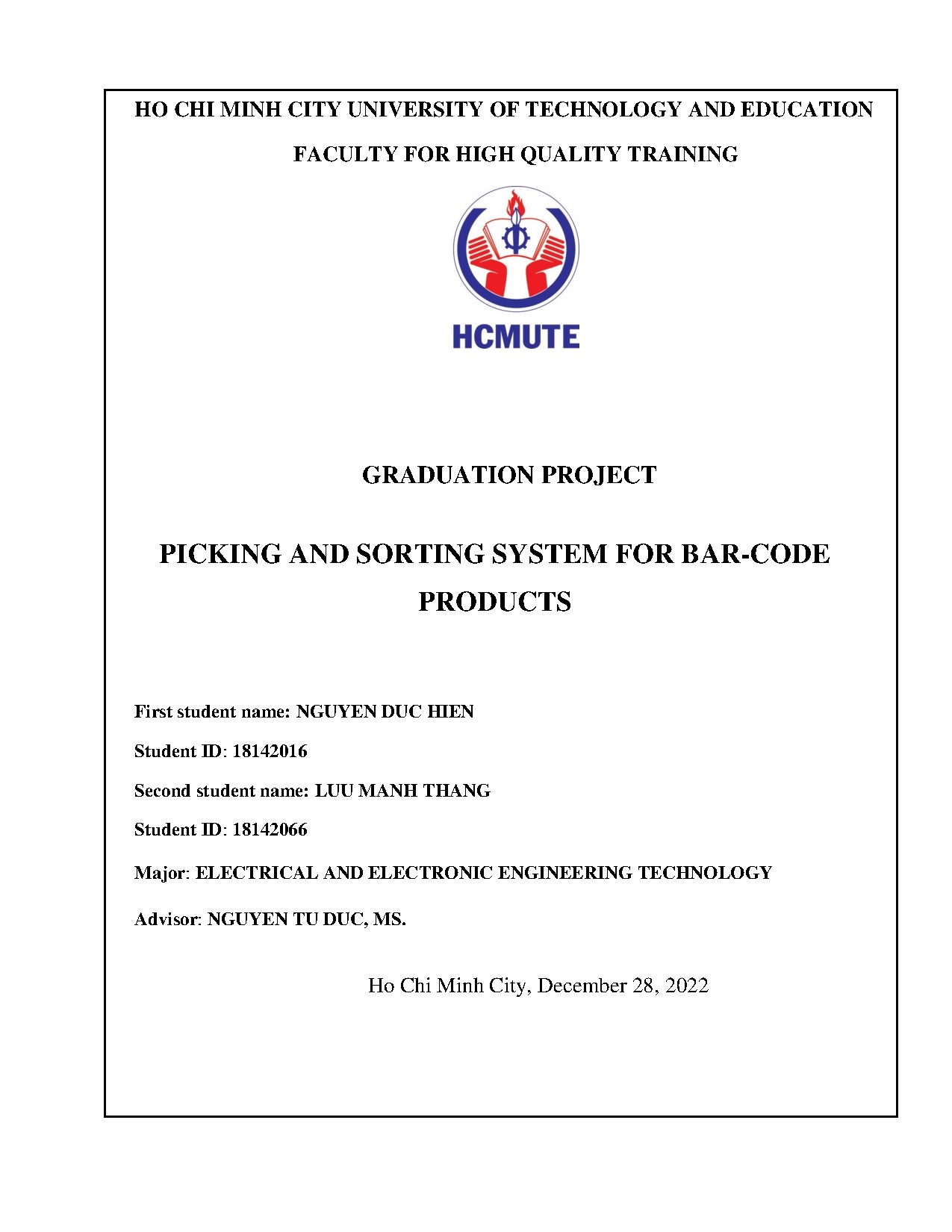 Đồ án tốt nghiệp - Picking and sorting system for bar-code products