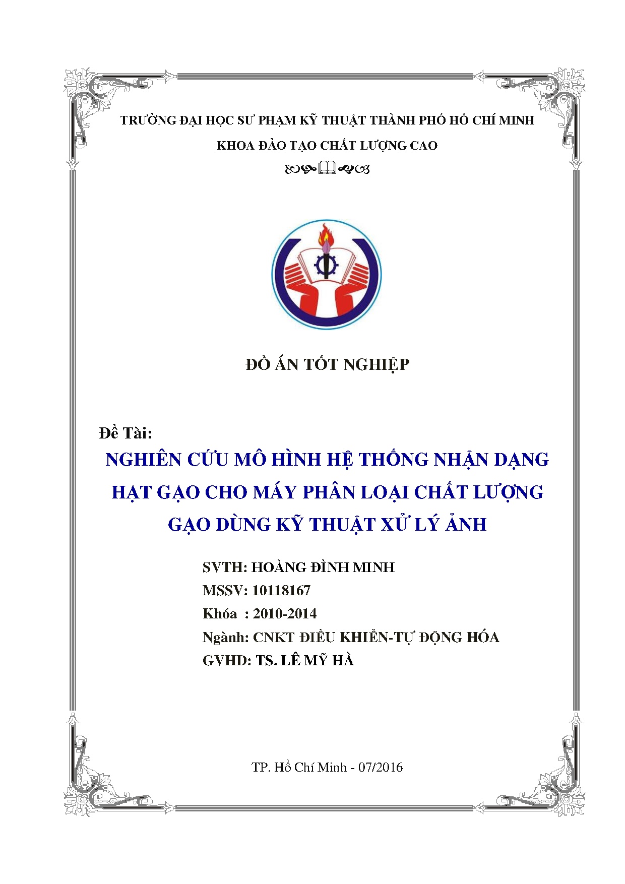 Đồ án tốt nghiệp - Nghiên cứu mô hình hệ thống nhận dạng hạt gạo cho máy phân loại chất lượng GDXLẢ