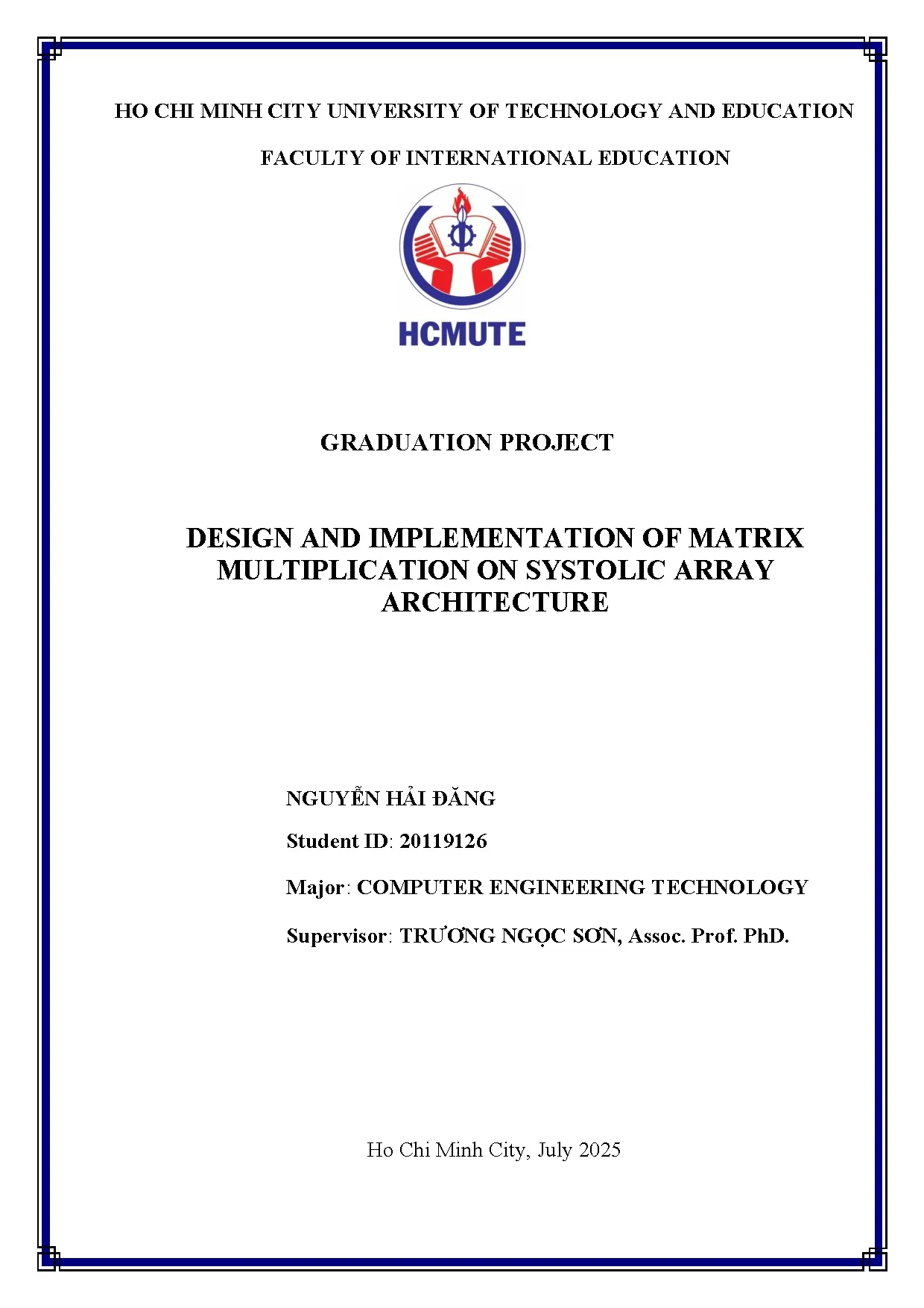 Đồ án tốt nghiệp - Design and implementation of matrix multiplication on systolic array A
