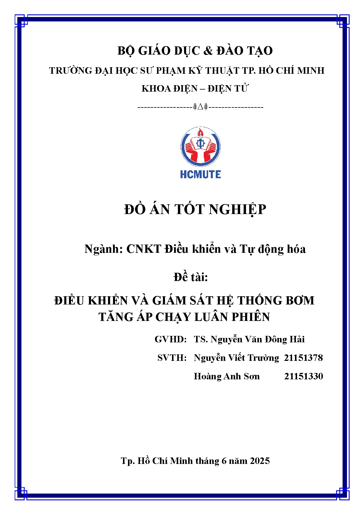 Đồ án tốt nghiệp - Điều khiển và giám sát hệ thống bơm tăng áp chạy luân phiên