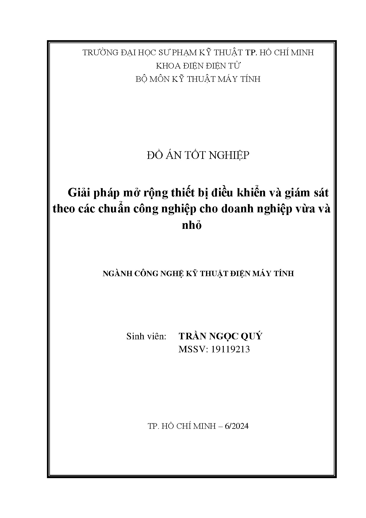 Đồ án tốt nghiệp - Giải pháp mở rộng thiết bị điều khiển và giám sát theo các chuẩn công NCDNVVN