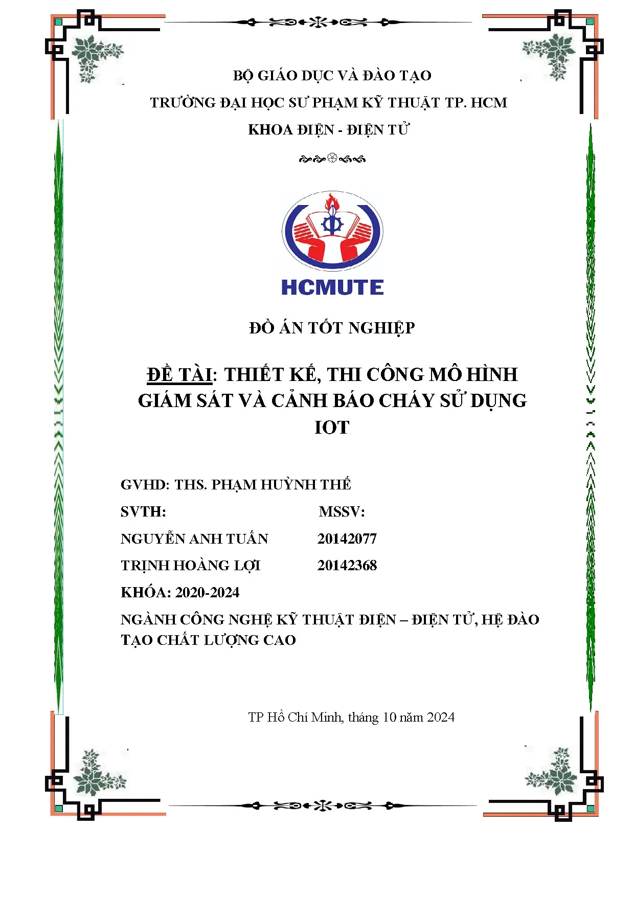 Đồ án tốt nghiệp - Thiết kế, thi công mô hình giám sát và cảnh báo cháy sử dụng IoT