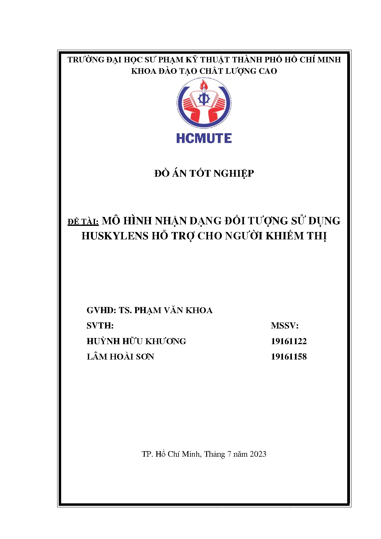 Đồ án tốt nghiệp - Mô hình nhận dạng đối tượng sử dụng Huskylens hỗ trợ cho người khiếm thị