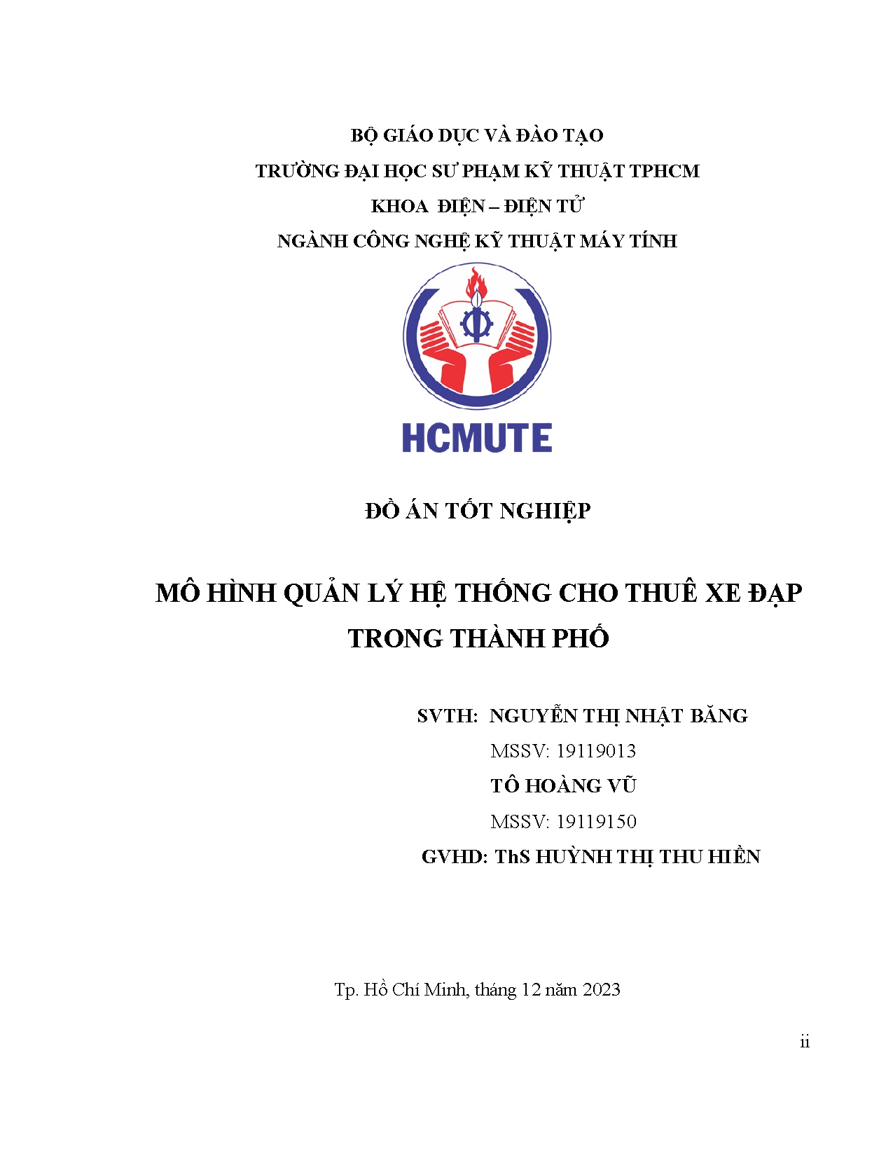 Đồ án tốt nghiệp - Mô hình quản lý hệ thống cho thuê xe đạp trong thành phố