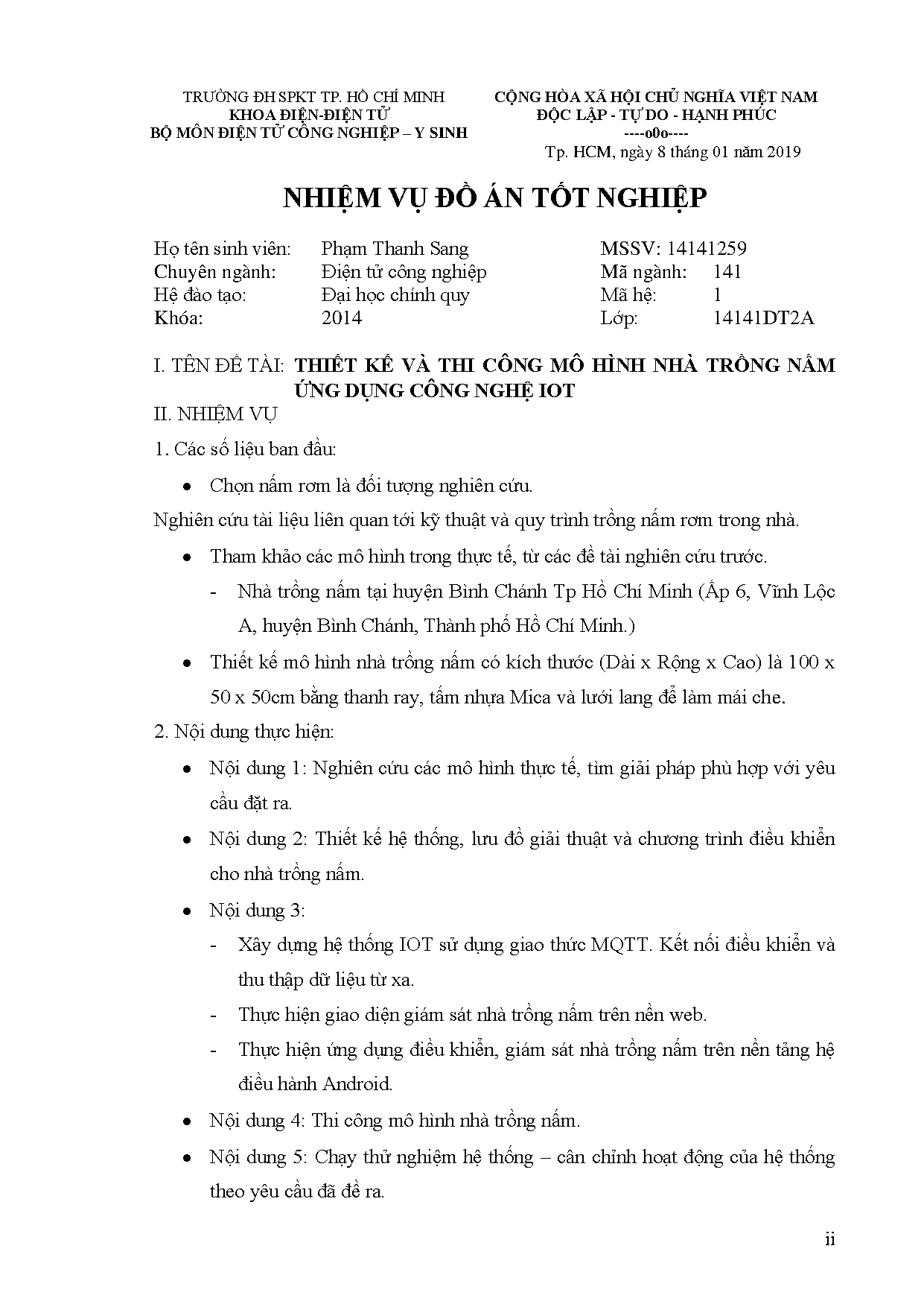 Đồ án tốt nghiệp - Thiết kế và thi công mô hình nhà trồng nấm ứng dụng công nghệ IOT