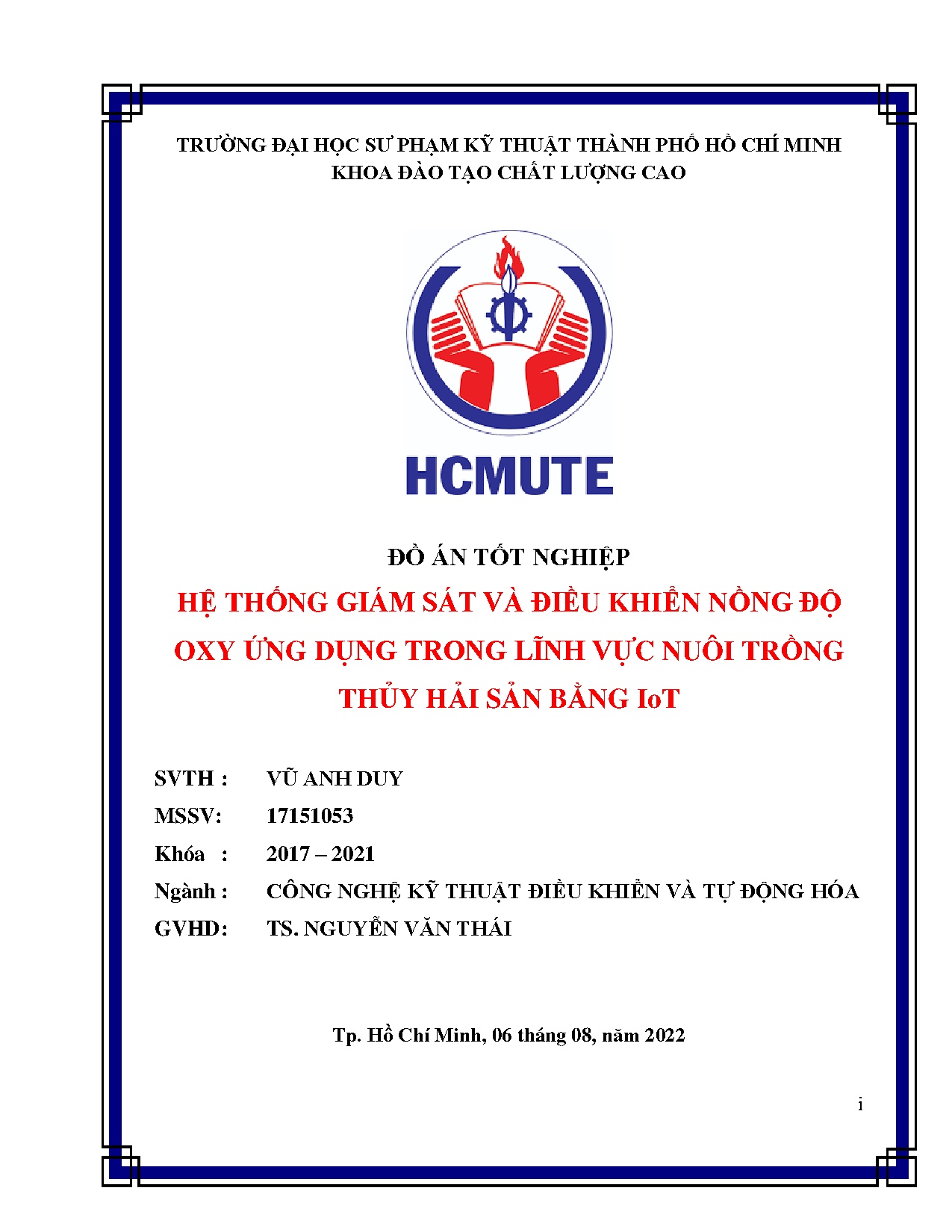 Đồ án tốt nghiệp - Hệ thống giám sát và điều khiển nồng độ oxy ứng dụng trong lĩnh vực nuôi TTHSBI